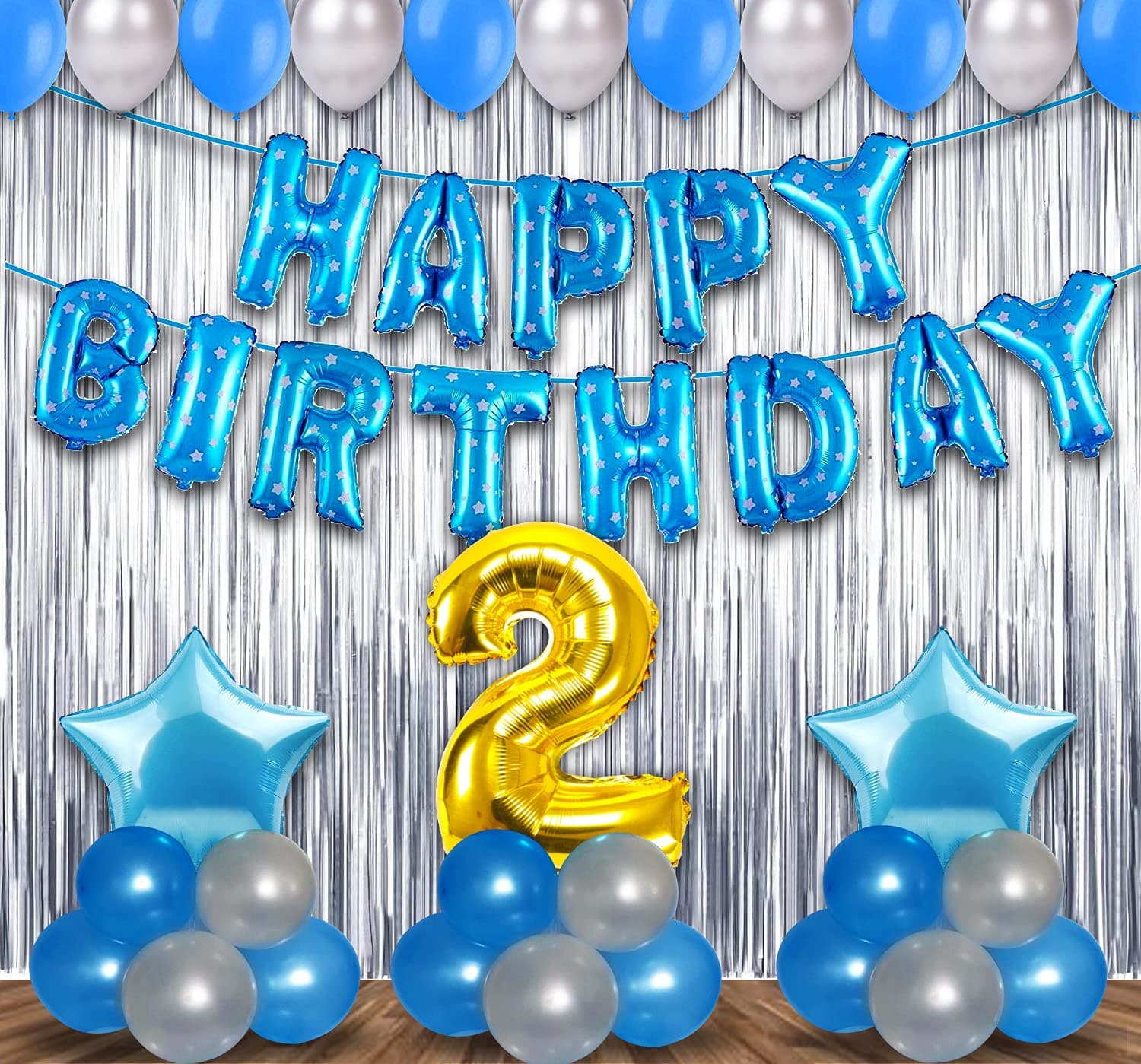 Party Propz 2nd Birthday Decoration Items Blue For Boys - 56Pcs Two Sweet Decoration - material latex, rubber, foil