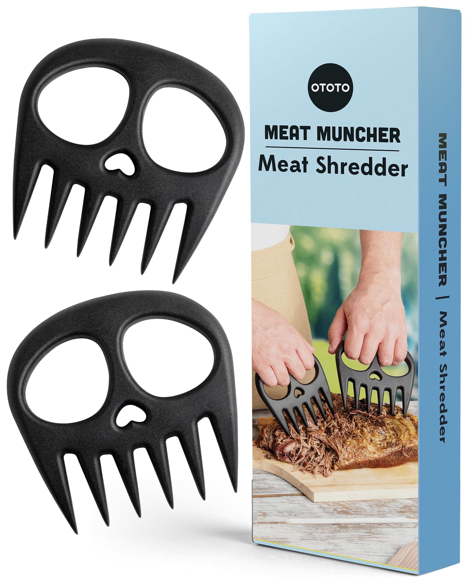 OTOTO New Meat Muncher Meat Claws - Meat Shredder Claws, BBQ Accessories, Grilling Gifts for Men, Halloween Goth Accessories, Spooky Skull Shredder for Goth Kitchen, Heat Resistant Claws (Black)