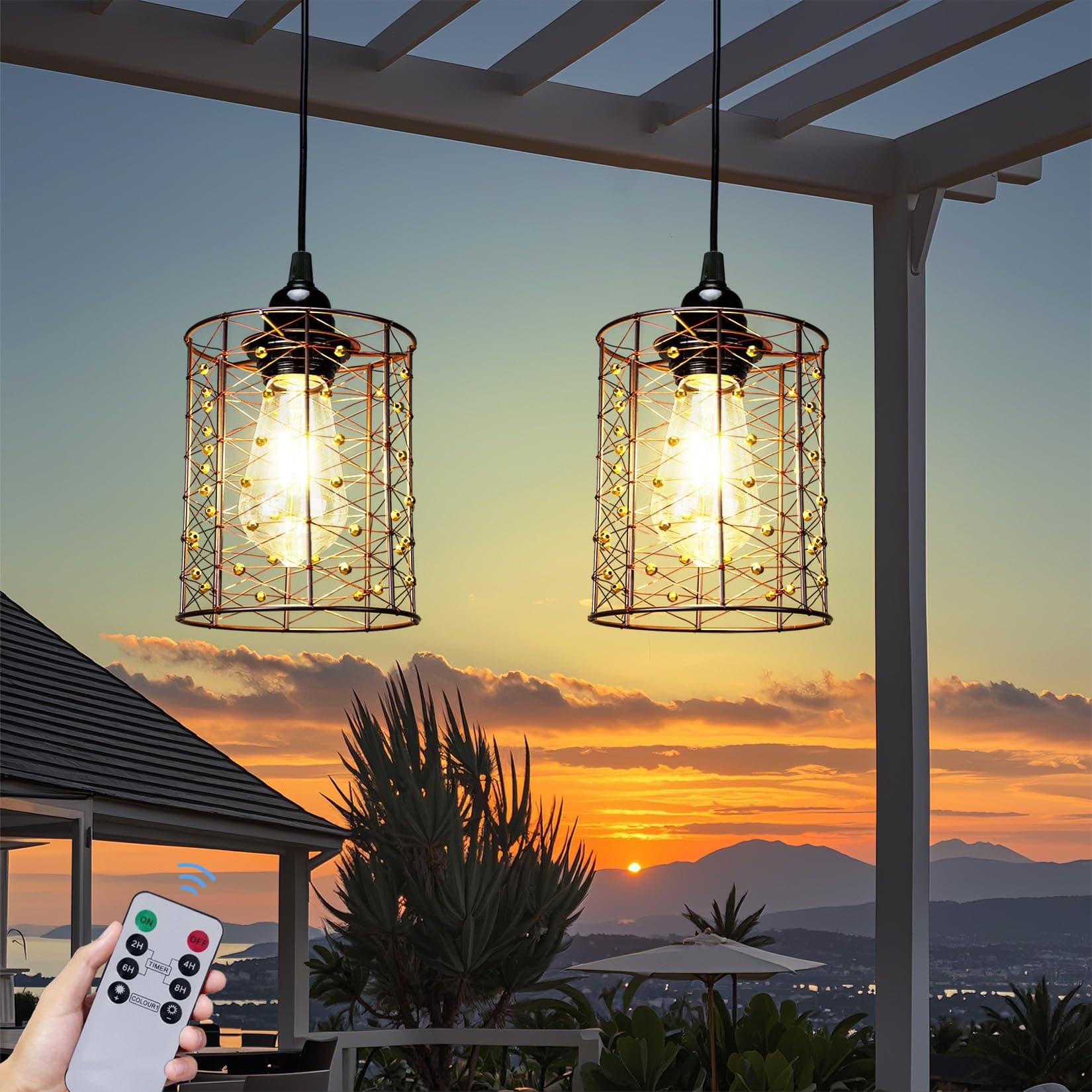 2/3Pack Copper Battery Operated Hanging Light