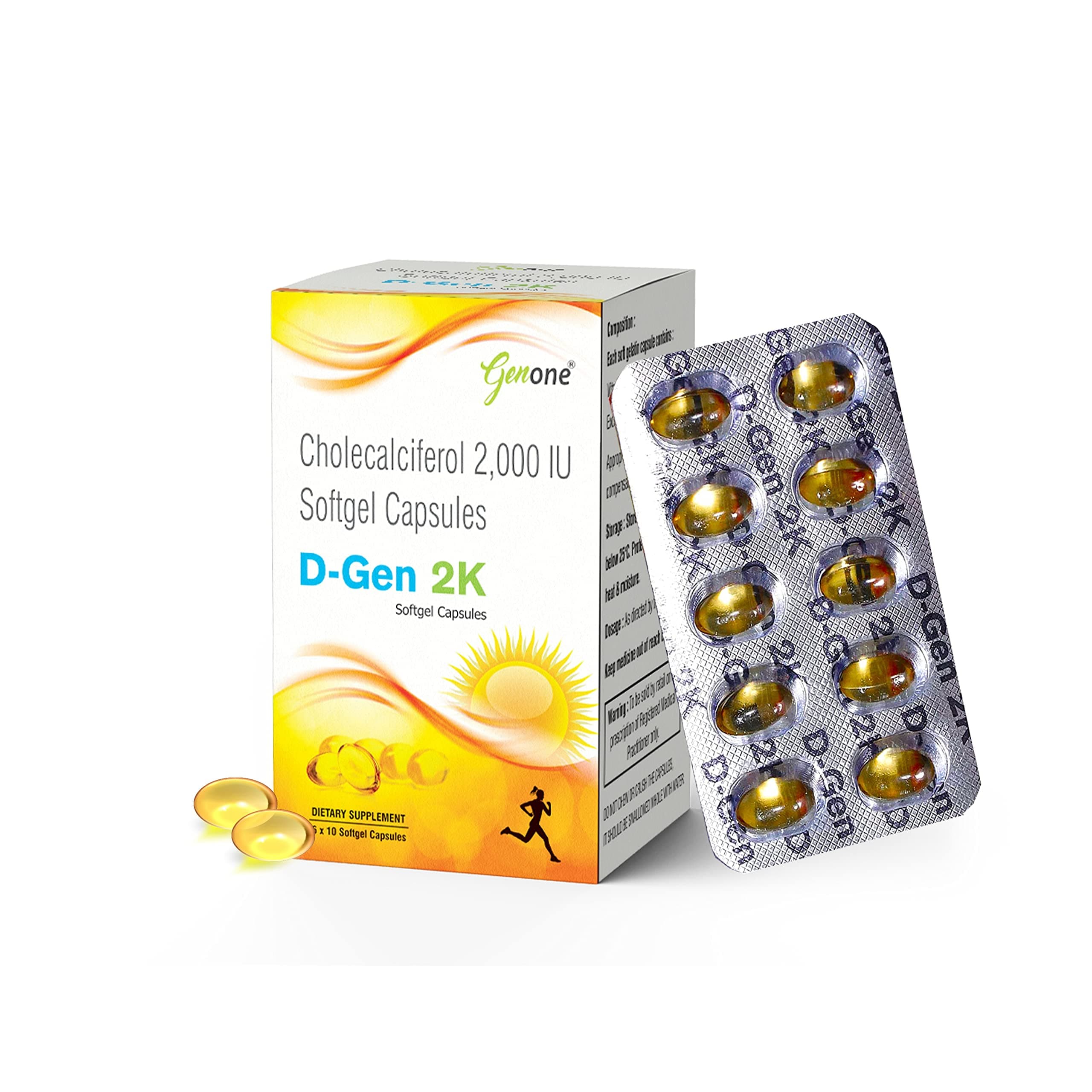 genone DGen 2k Vitamin D3 Capsules for Strong Bones and Immunity (60 Capsules)