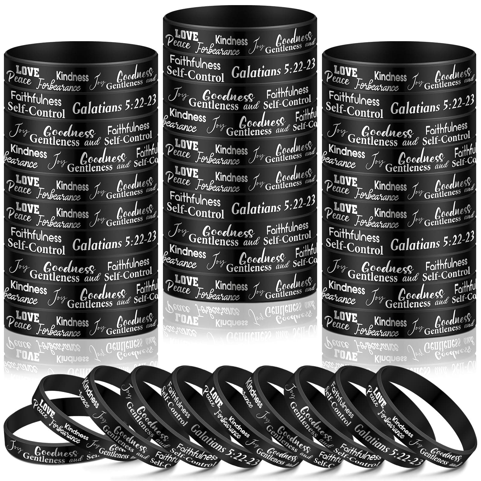 Huquary48 Pcs Inspirational Scripture Silicone Wristbands Religious Love Joy Peace Patience Wristband Set Motivational Fruit of the Spirit Galations Christian Bracelet for Men Women Teens, one size,