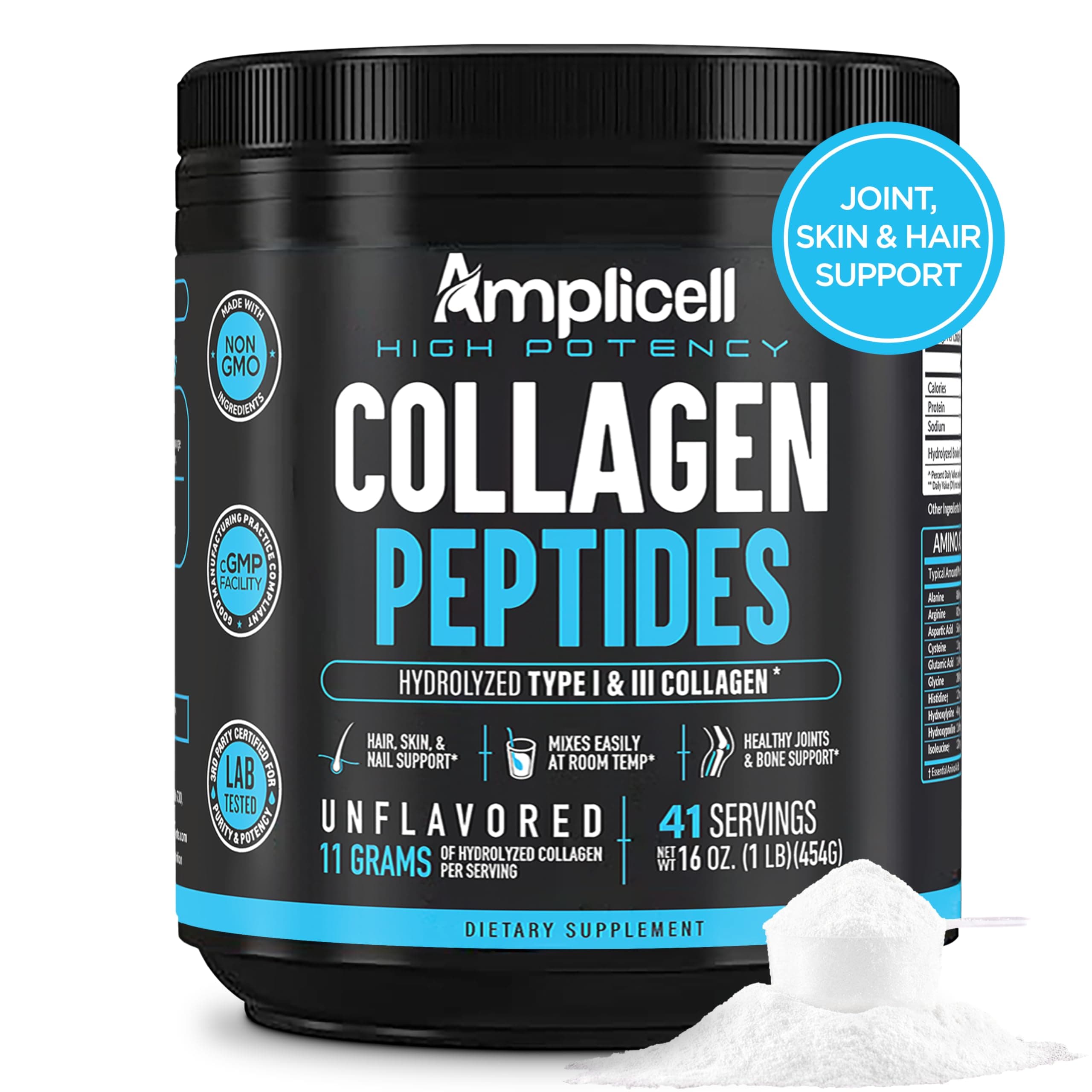 Multi Collagen Peptides Powder – Hydrolyzed Type I & III Grass-Fed Bovine Collagen – Unflavored Protein for Hair Skin Nails, Joints & Mobility – Keto Paleo – 41 Servings