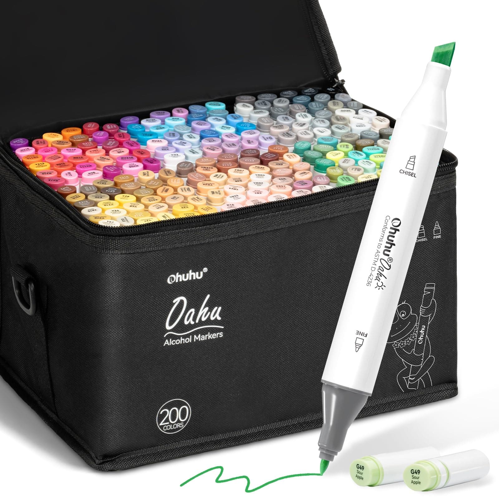 Ohuhu Alcohol Markers 200 Colors - AP Certificated Double Tipped Art Marker Set for Artists Adults Coloring Sketch Illustration - Chisel and Fine Dual Tips - Oahu of Ohuhu Markers - Refillable