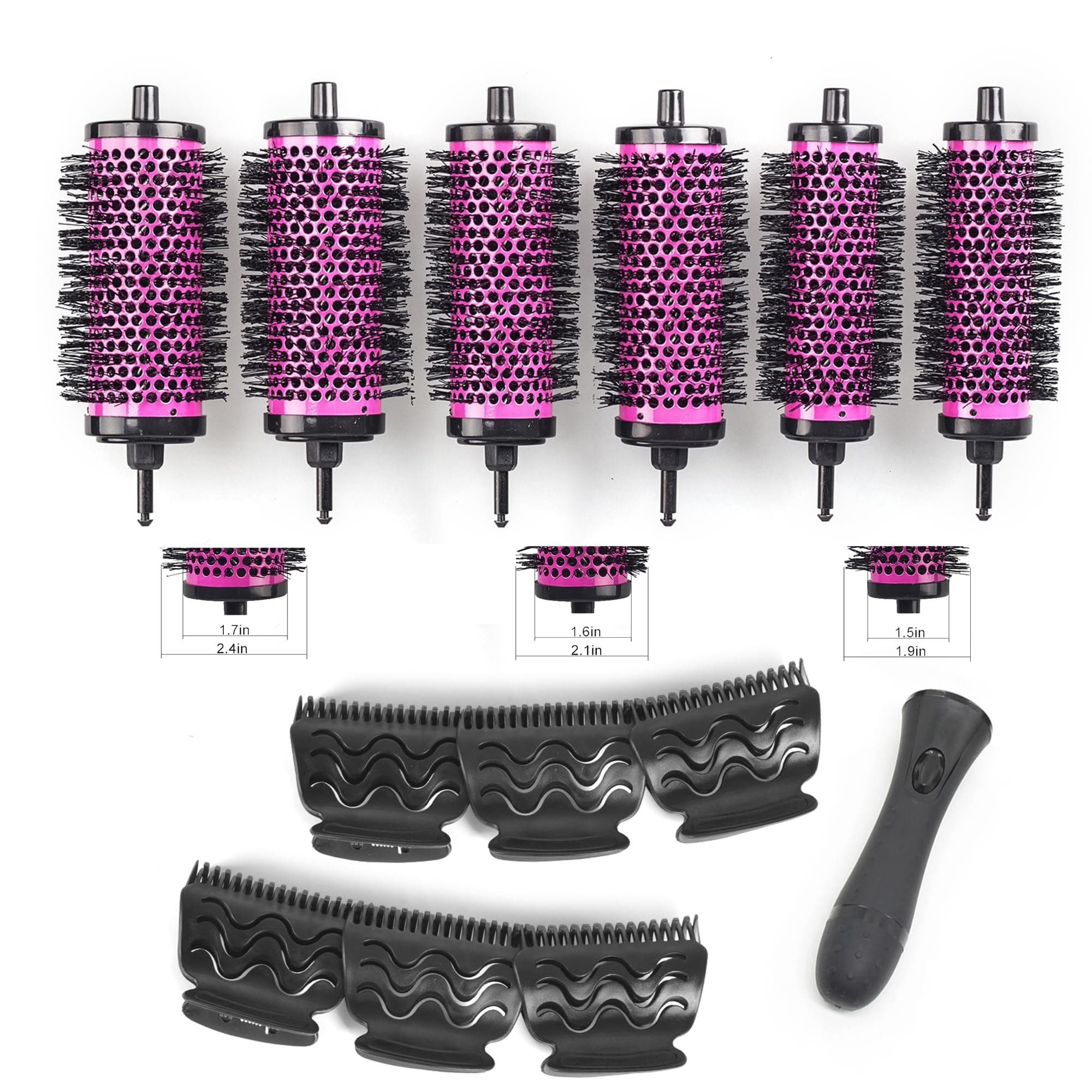 Round Hair Brush Set with Detachable Barrels Styling Tool, 6 Barrels 1 Handle 6 Clips, Small Medium Large BT091