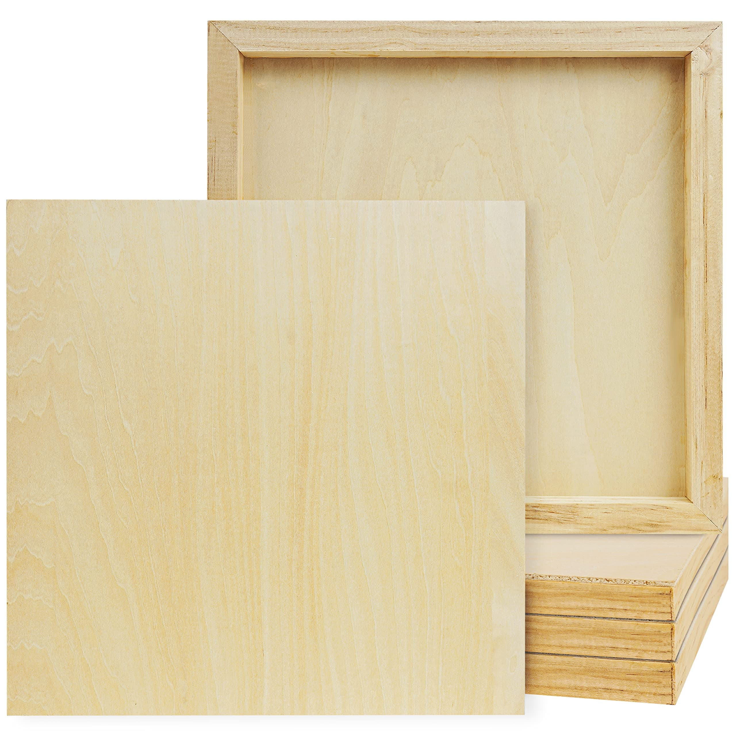 Belle Vous Unfinished Wooden Canvas Painting Boards (5 Pack) - 25 x 25cm / 10 x 10 Inches - Deep Natural Basswood Panel - Mixed Media Cradle Panels for Encaustic Art, Paint Pouring & Crafts