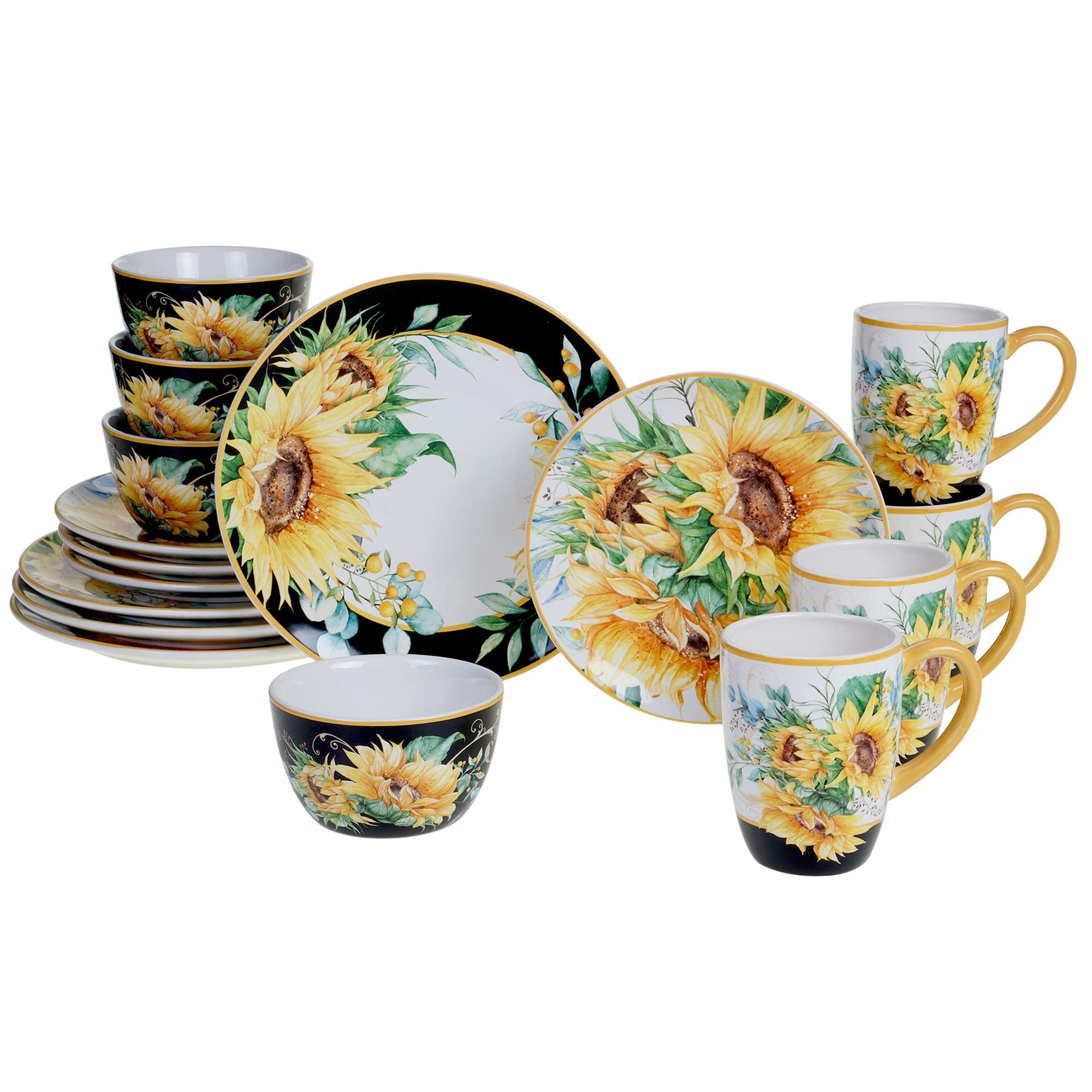Certified International 89051RM Sunflower Fields 16 Piece Dinnerware Set, Service for 4, Ceramic, Multi Colored
