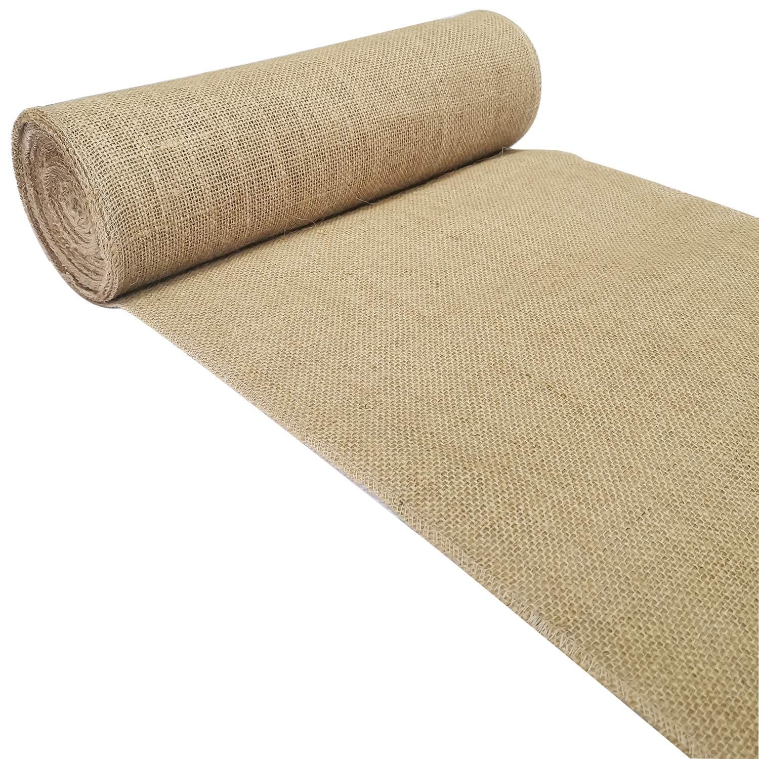 Burlap Table Runner - 14" Wide X 12 Yards (432 inches) Extra Long Jute Burlap Roll-Natural Rustic Burlap Fabric-No FRAY Burlap Runner with OVERLOCKED-Finished Sewn Edges for Country Wedding Decoration