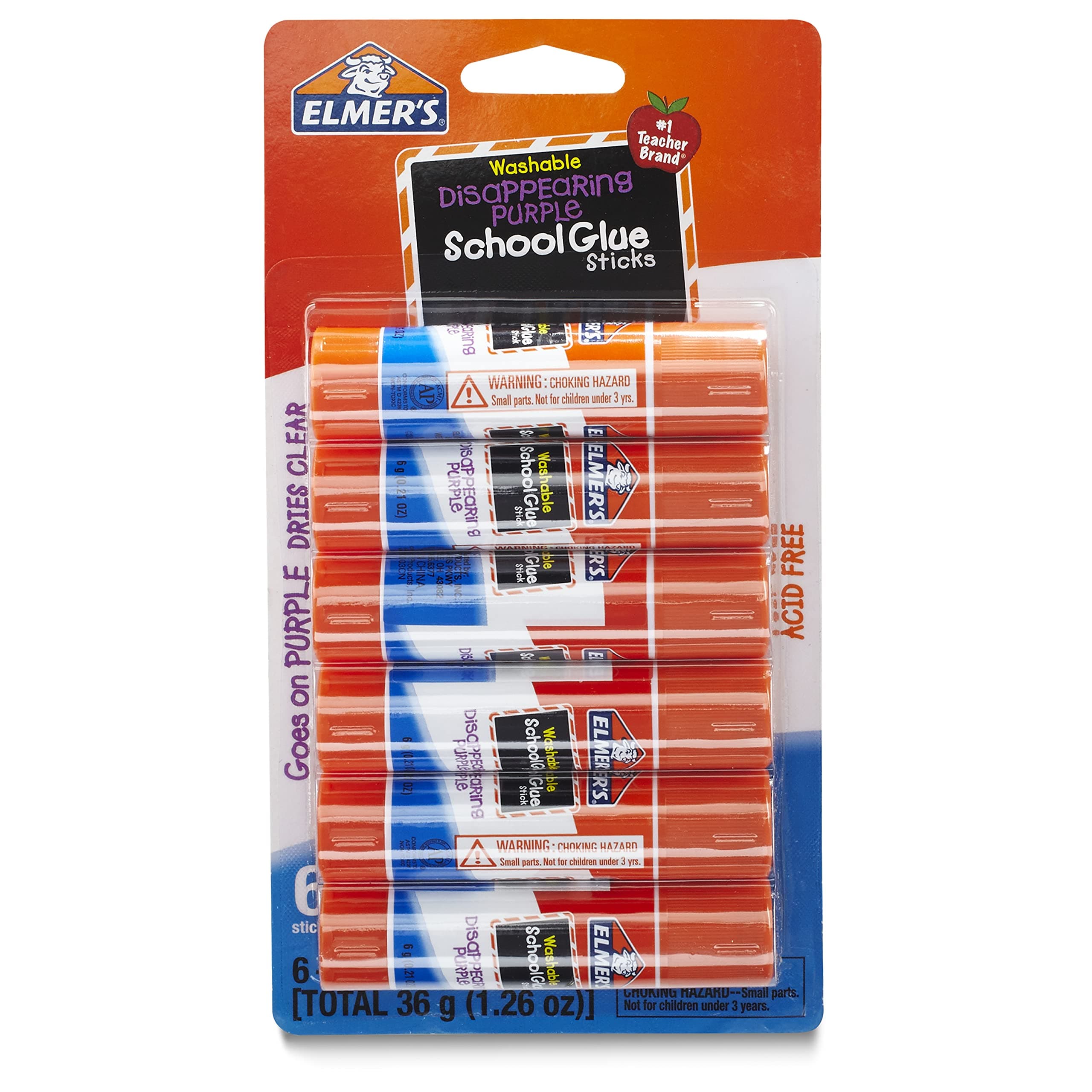 Disappearing Purple School Glue Sticks, .21 oz, 6 Pack (E1560)
