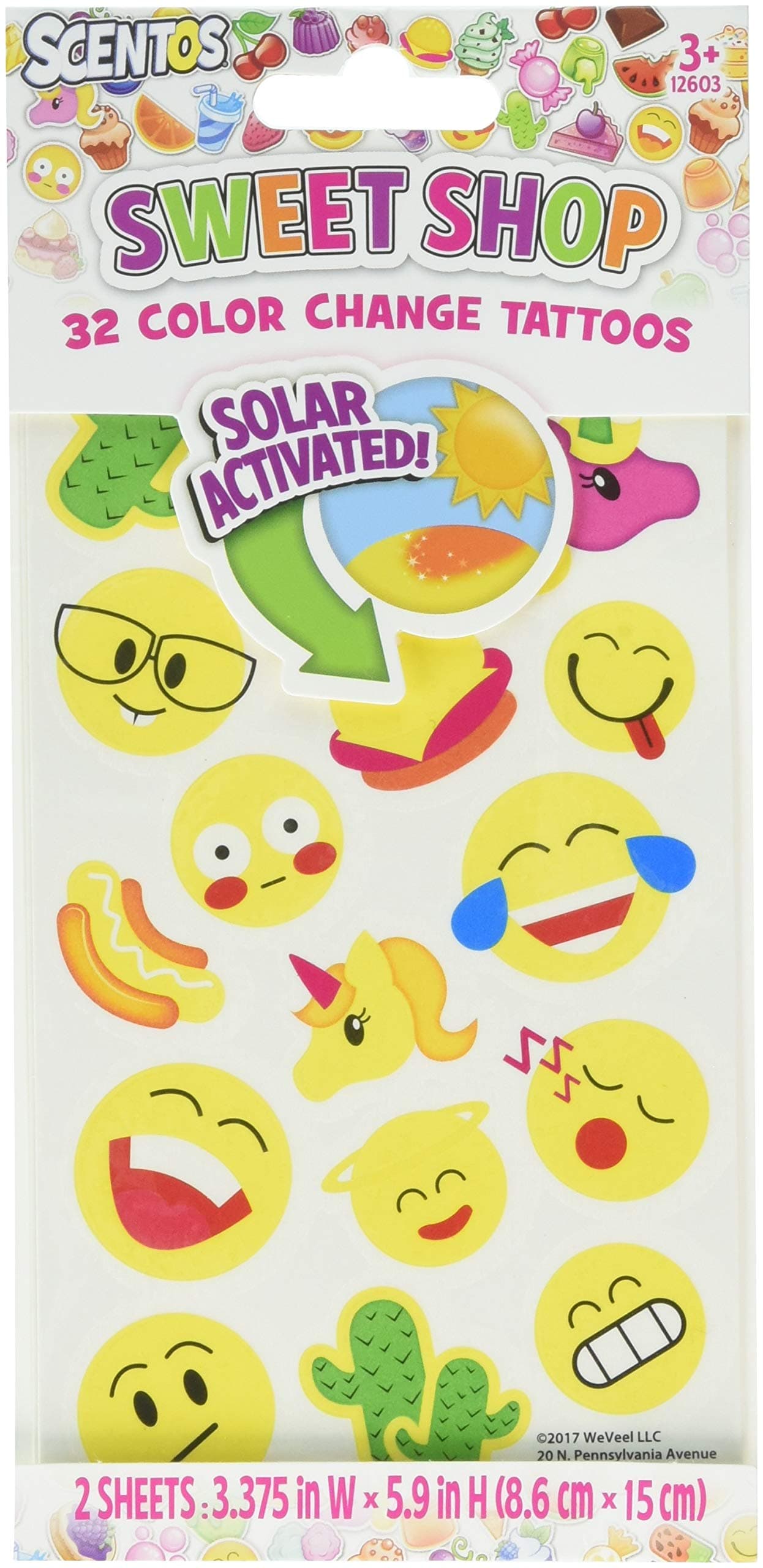 Scentos Sweet Shop Color Change Tattoos - 32 Temporary Tattoos - Emojis and More - Color Change When Exposed tosun