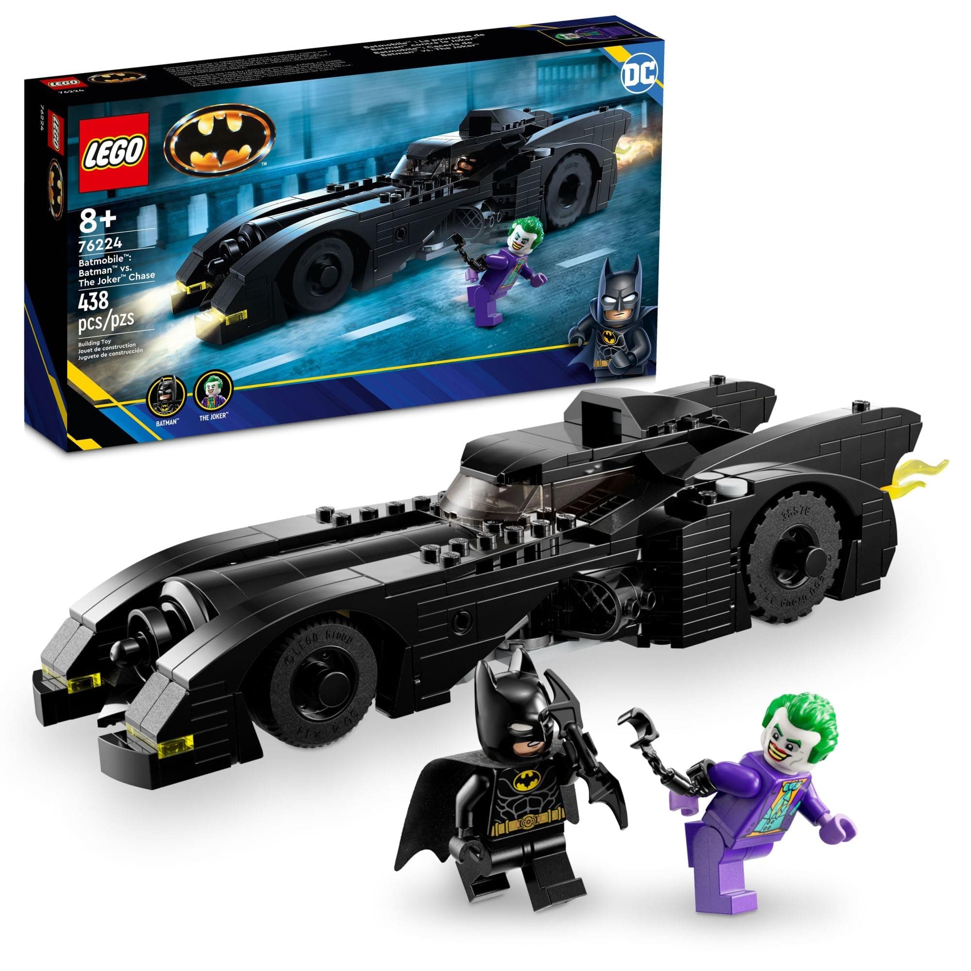 DC Batmobile: Batman vs. The Joker Chase 76224 Building Toy Set, This DC Super Hero Toy Features Batman's Iconic Vehicle with Weapons and a Minifigure Compatible Cockpit, DC Gift for 8 Year Olds