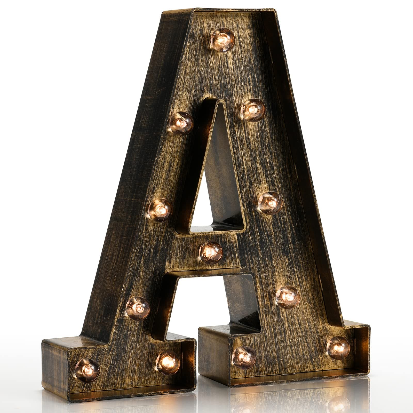 Pooqla Vintage Light Up Marquee Letters with Lights – Illuminated Industrial Style Lighted Alphabet Letter Signs - Coffee Bar Apartment Bedroom Wall Home Initials Decor - A