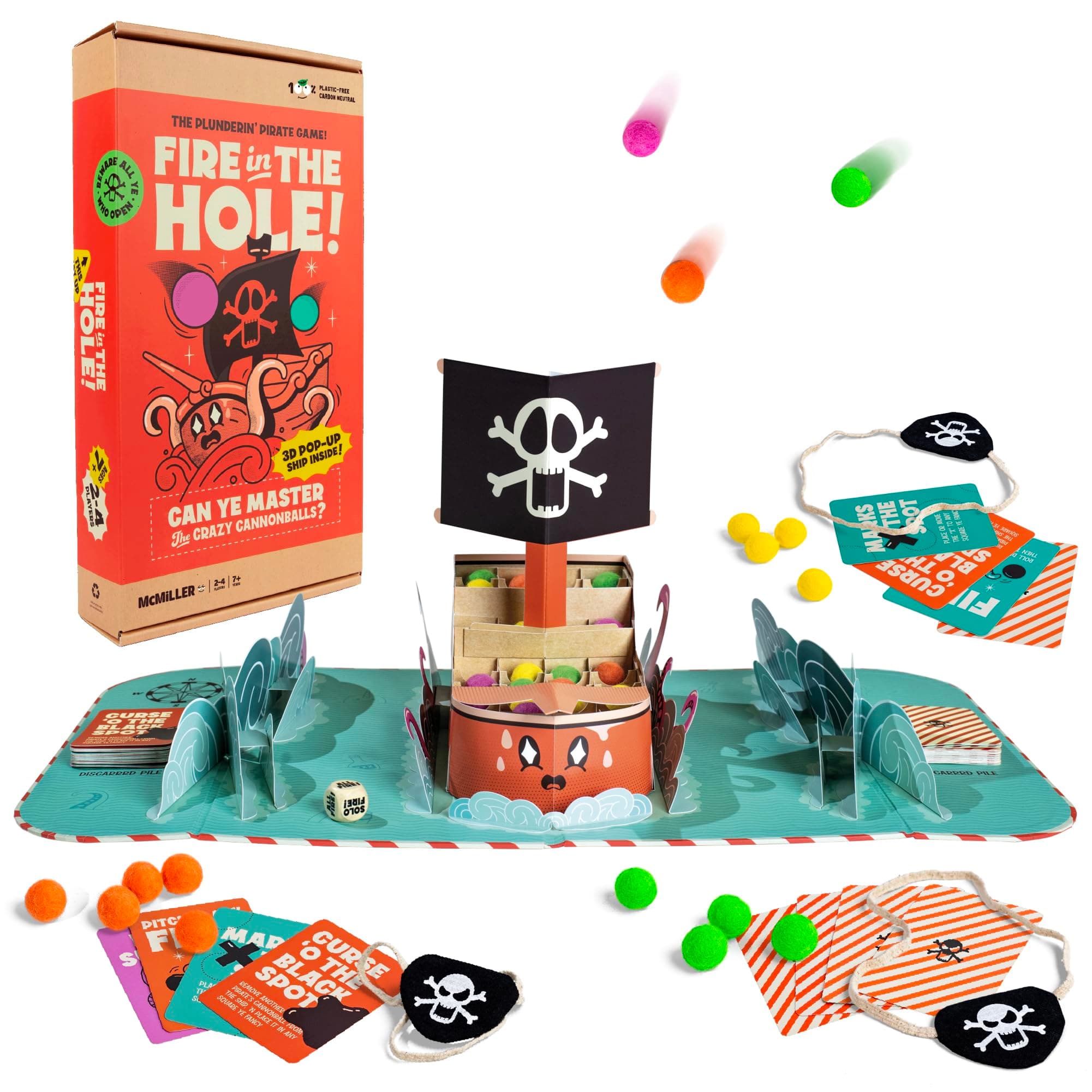Fire in The Hole – Hilarious Pirate Board Game for Kids & Families | Ages 6+, 2–4 Players | Toss & Line-Up Cannonballs to Win | Easy to Learn, Quick to Play, Great Gift
