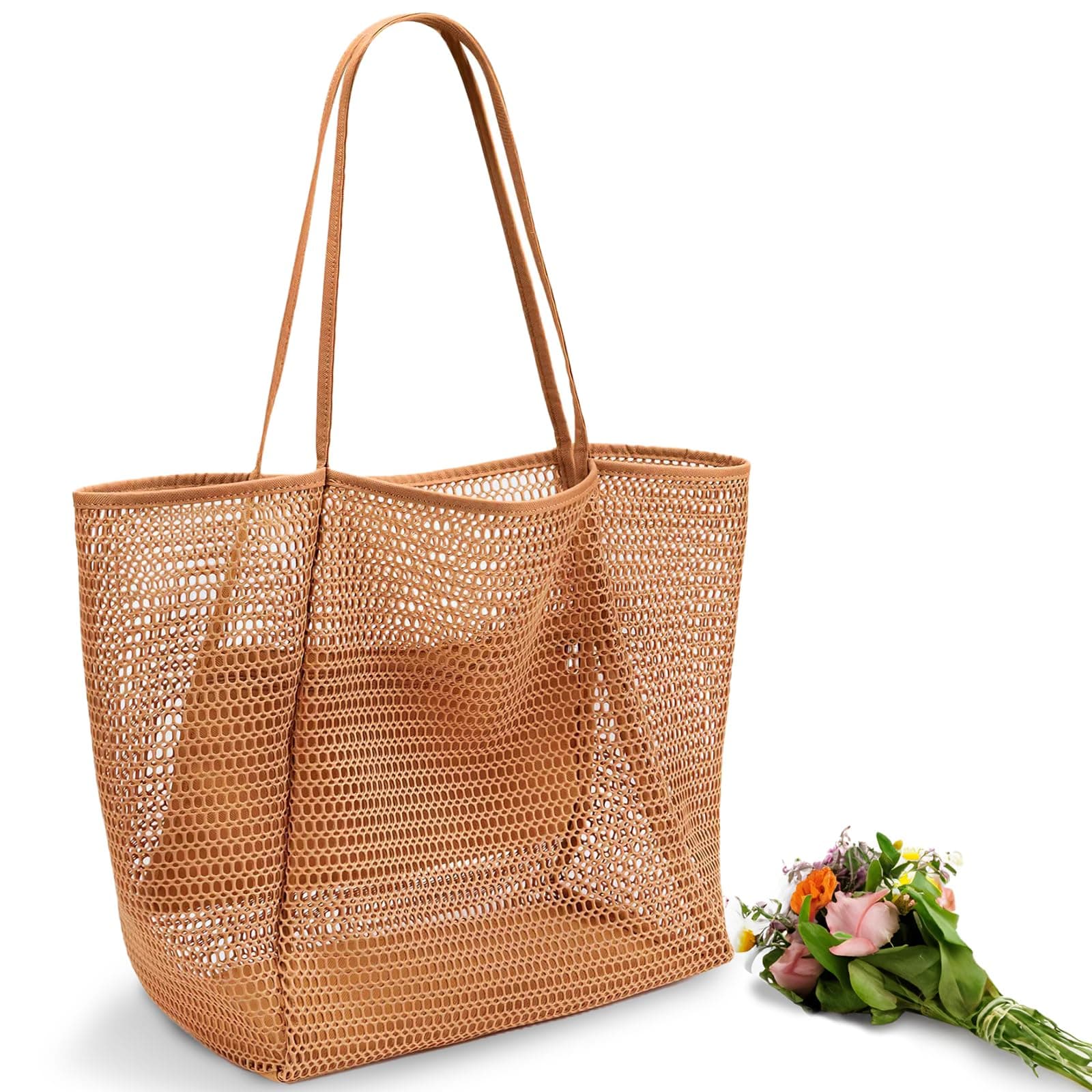 AURUZA Beach Mesh Tote Bag, Casual Tote Bag Hobo for Women Foldable 23L Shoulder Handbag Bag Pool Swimming Bag Accessories