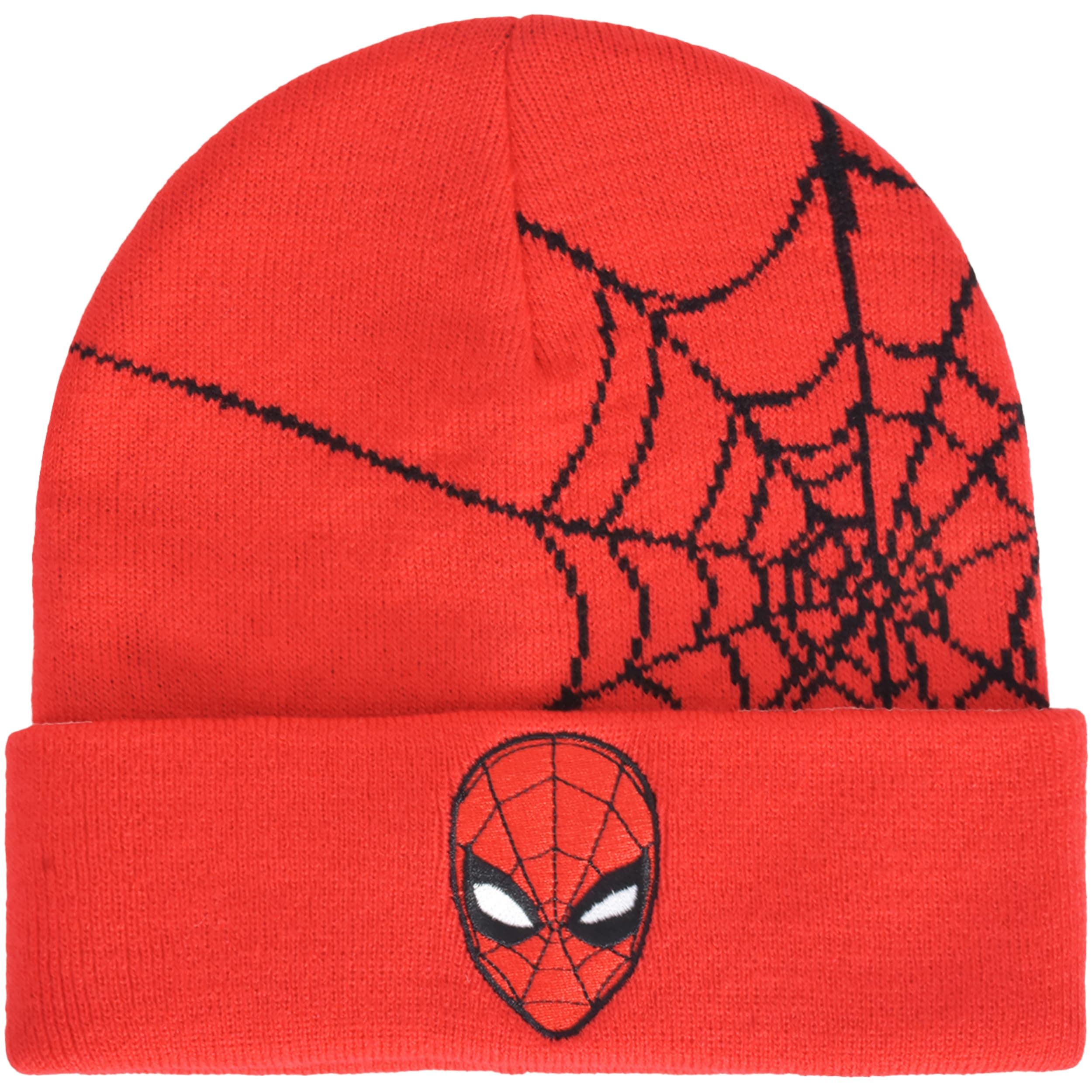 Marvel Spider-Man Beanie Hat, Web Design Winter Knit Cap with Cuff, Red, One Size, Red, One Size