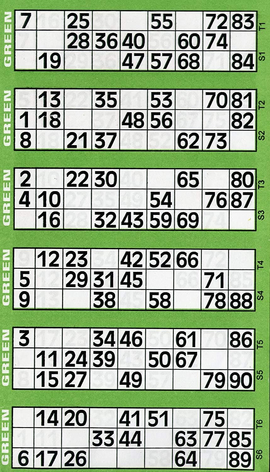 Jumbo Bingo Tickets pads 6 to view (Green)