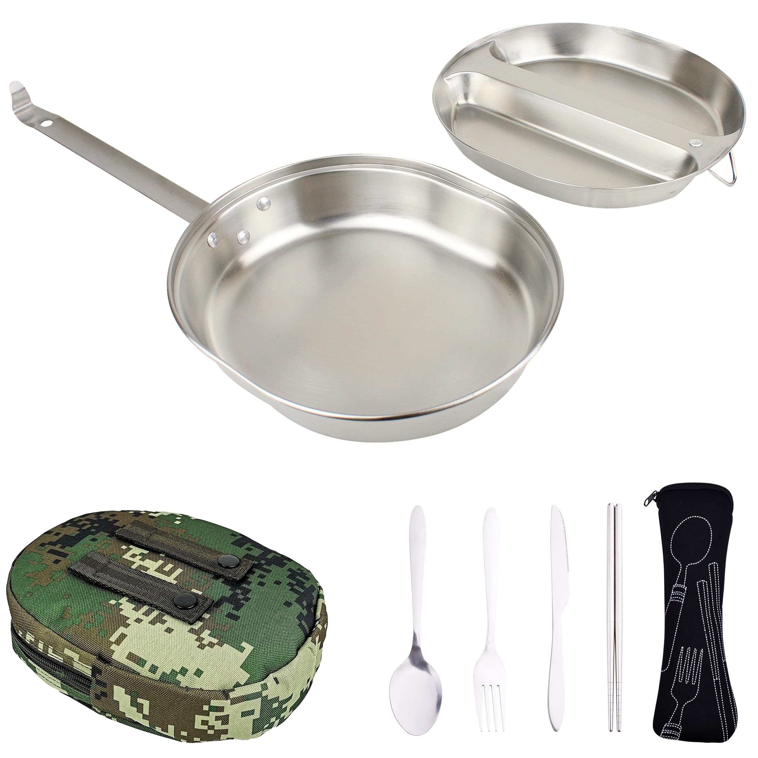 MASTIFF GEARS USGI Military-Grade Mess Kit - 20% Larger 304 Stainless Steel | FDA Compliant w/Utensils & Pouch for Camping, Backpacking, Emergency Prep