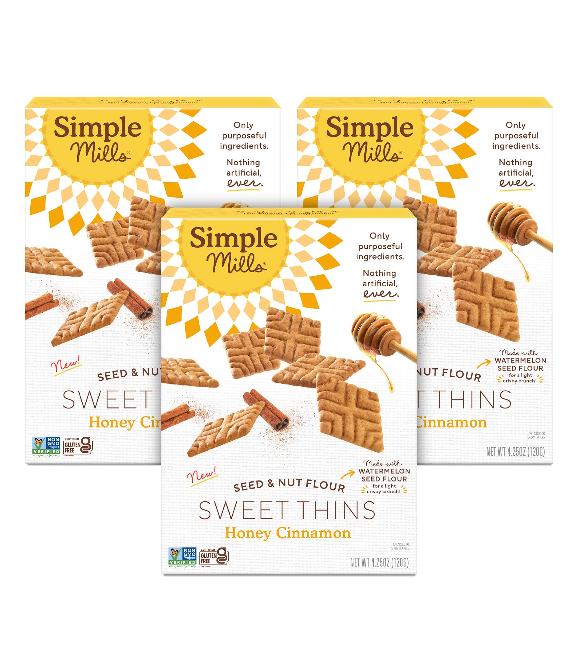 Honey Cinnamon Seed & Nut Flour Sweet Thins, Paleo Friendly & Delicious Sweet Thin Cookies, Good for Snacks, Nutrient Dense, 4.25 oz, 3 Count