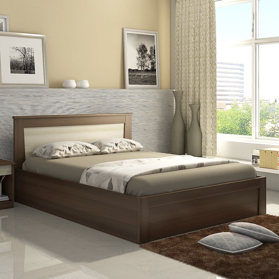 Spacewood Denver Bed | Queen Size (78 X 60) Engineered Wood Bed with Box Storage| 3 Year Warranty | Modern Design | MOL-Acacia Dark