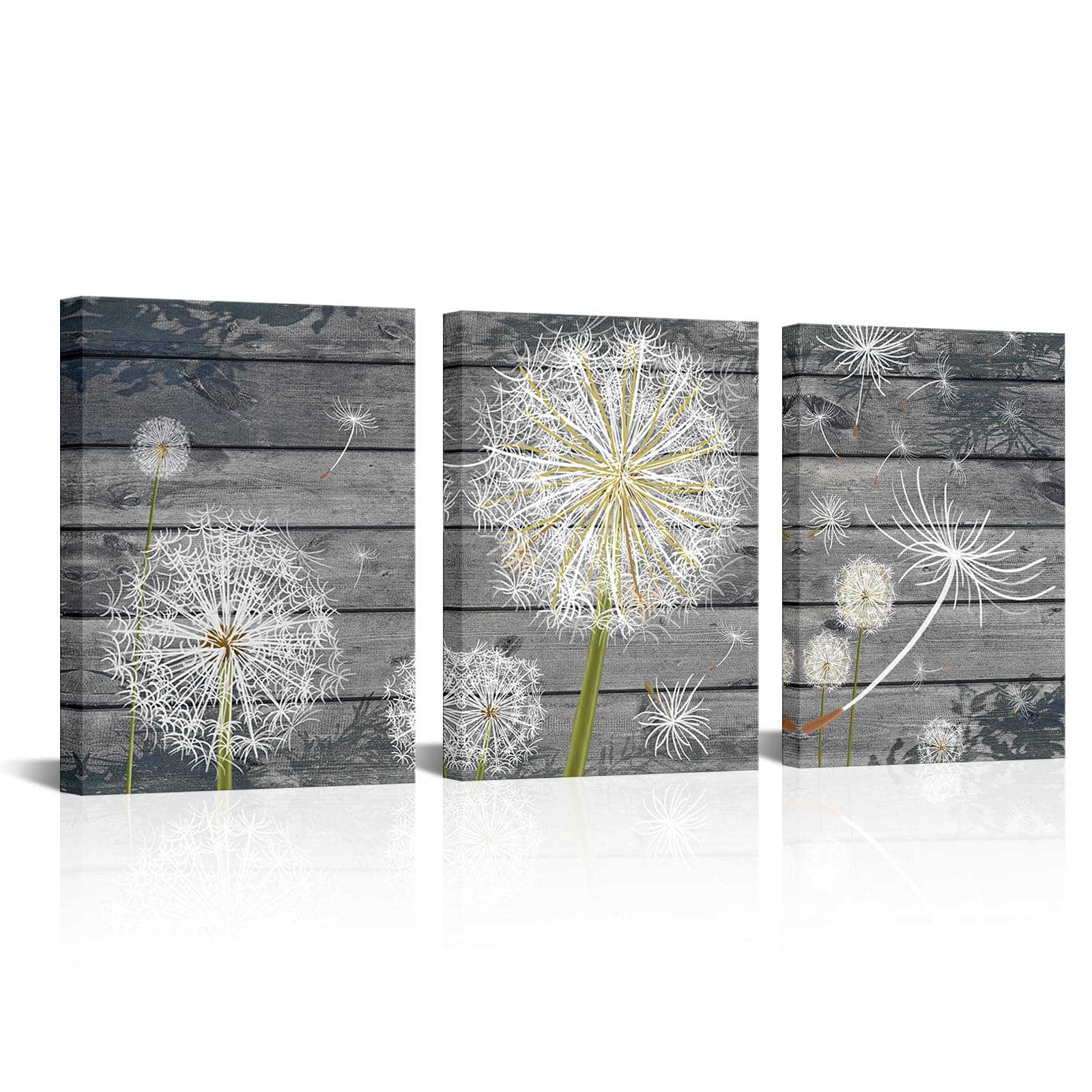 Zlove Dandelion Wall Art Boho Floral Wall Decor Rustic Neutral Painting Print for Bathroom Home Decor, 12"x16", 3Pcs (Grey)