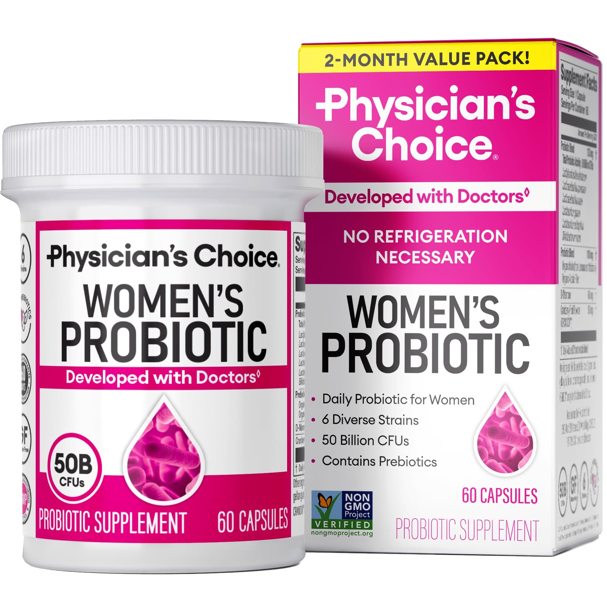 Probiotics - PH Balance, Digestive, UT, & Feminine Health - 50 Billion CFU - 6 Unique Strains for Women - Organic Prebiotics, Cranberry Extract+ - Probiotic - 60 CT