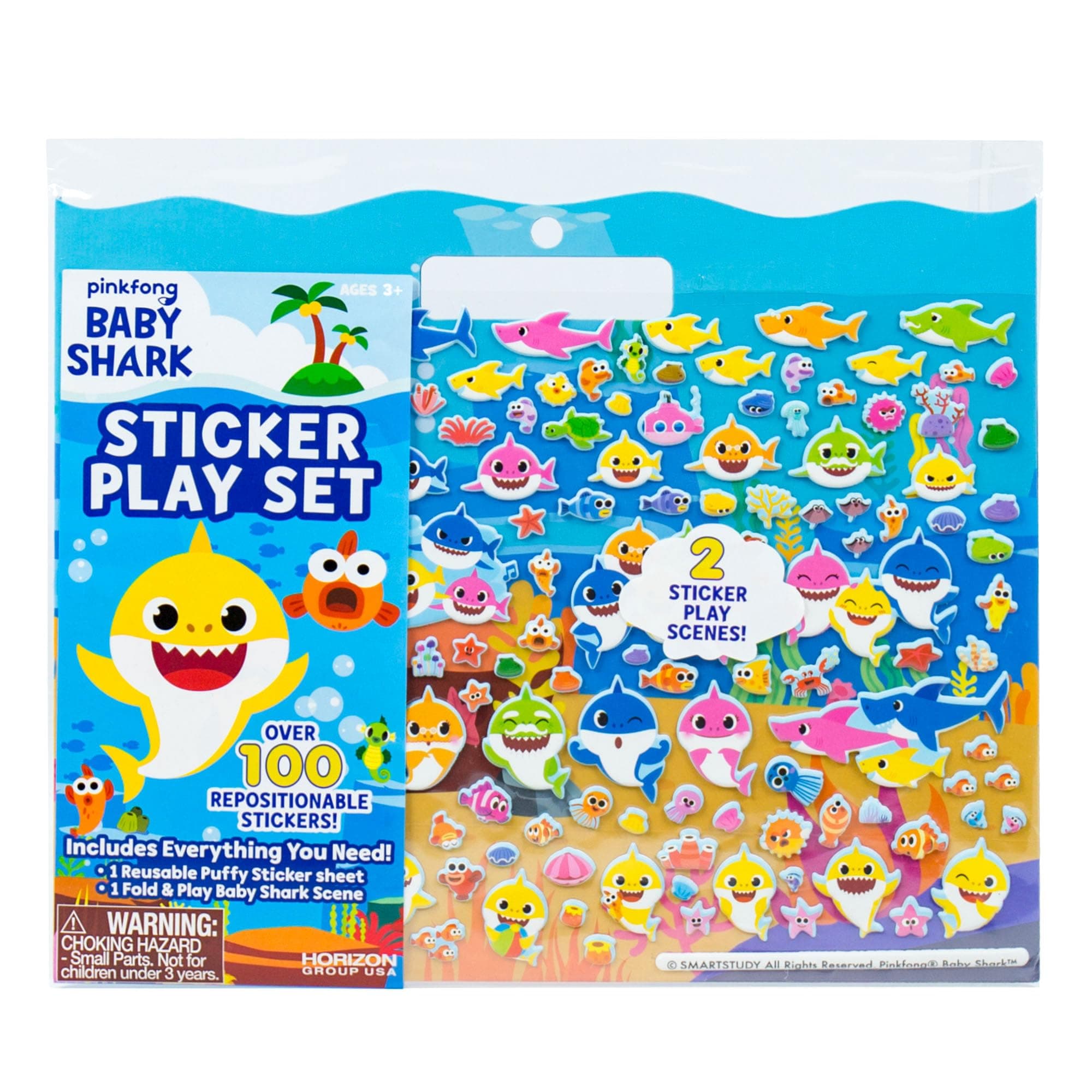 Baby Shark Horizon Group USA Sticker Play Set - 100 Reusable Puffy Stickers – Sticker Bundle for Kids Ages 3 and Up