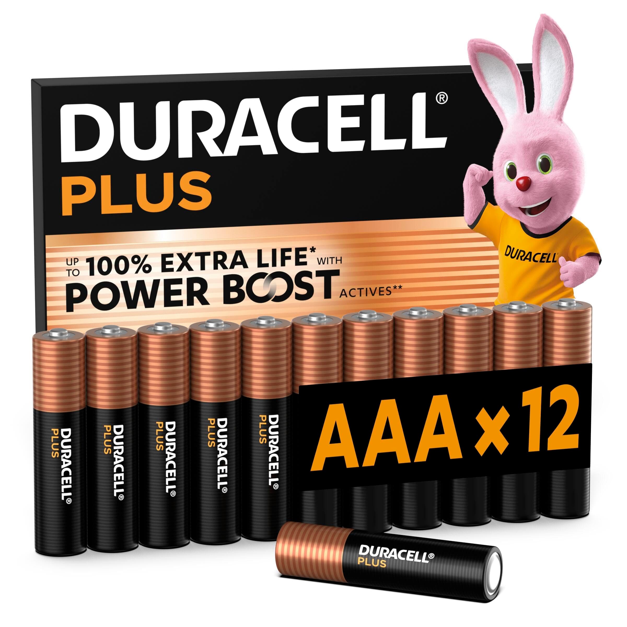Plus AAA Batteries (12 Pack) – Alkaline Batteries 1.5V – Up to 100% Extra Life with POWER BOOST Actives– Reliability For Everyday Devices – 0% Plastic Packaging – 10-Year Storage-MN2400