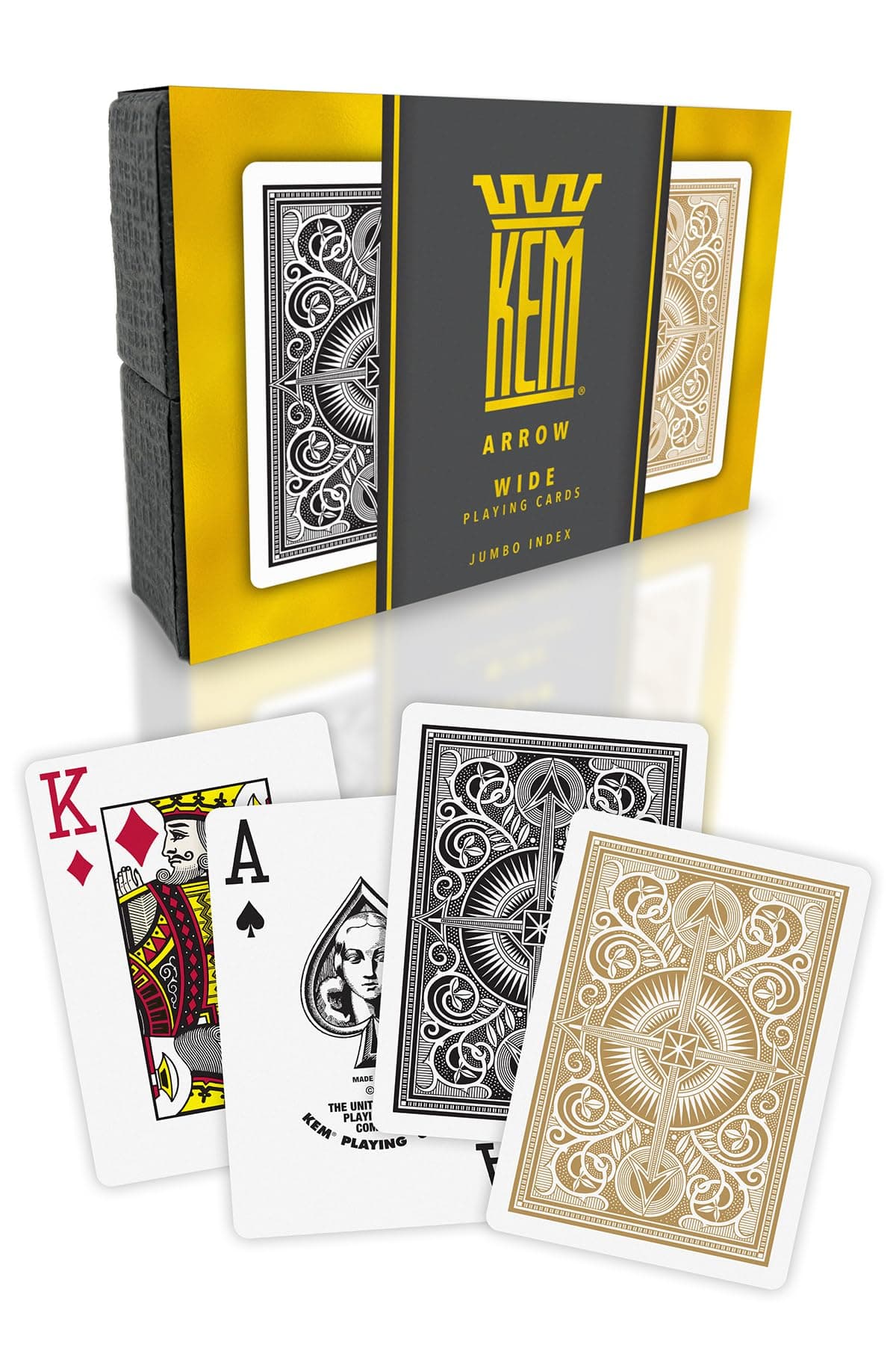 KEM Arrow Black and Gold Plastic Playing Cards - Jumbo Index, Poker Size, Premium Casino Grade - 2 Decks