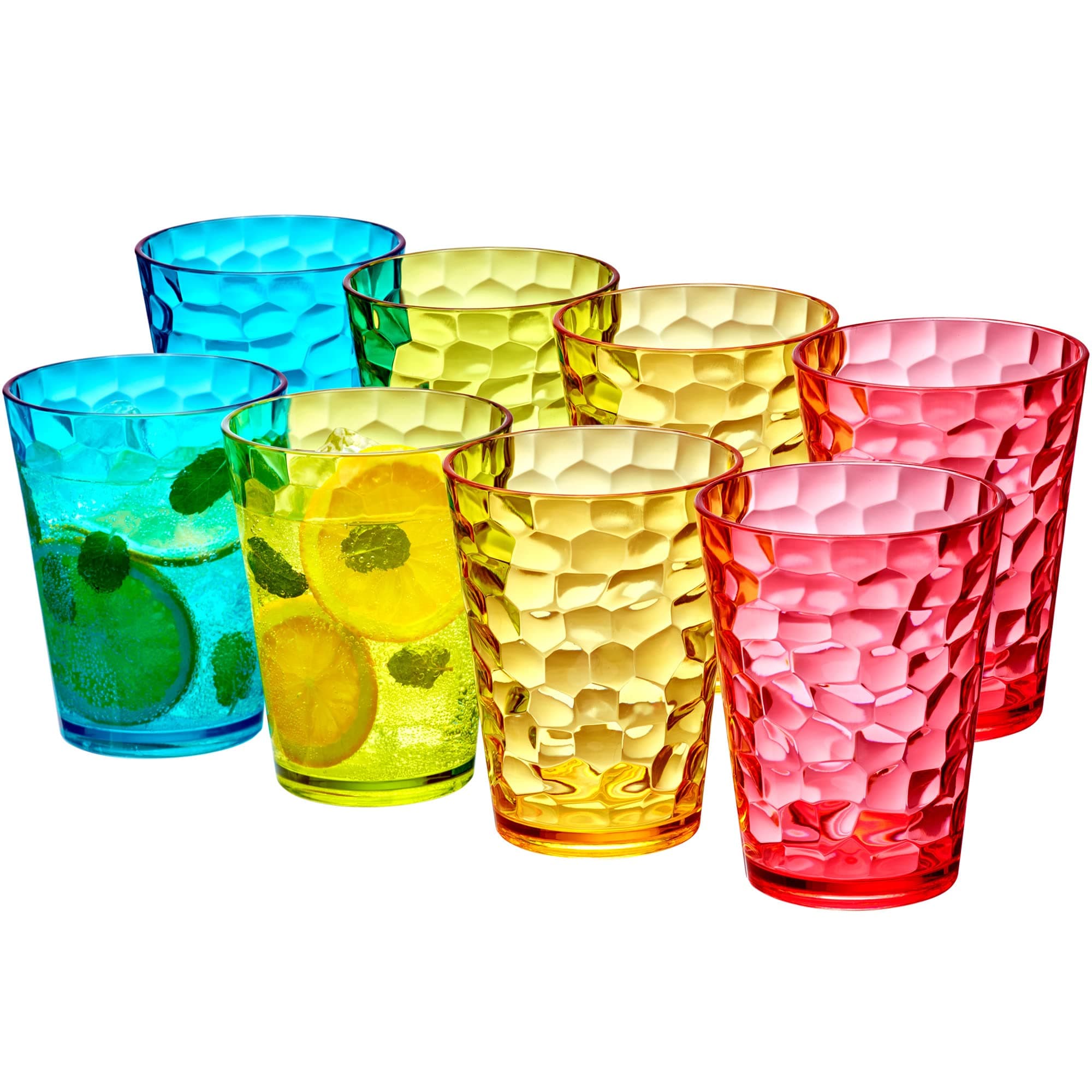 Amazing Abby - Iceberg 16-Ounce Plastic Tumblers (Set of 8), Drinking Glasses, Mixed-Color Reusable Cups, Stackable, BPA-Free, Shatter-Proof, Dishwasher-Safe