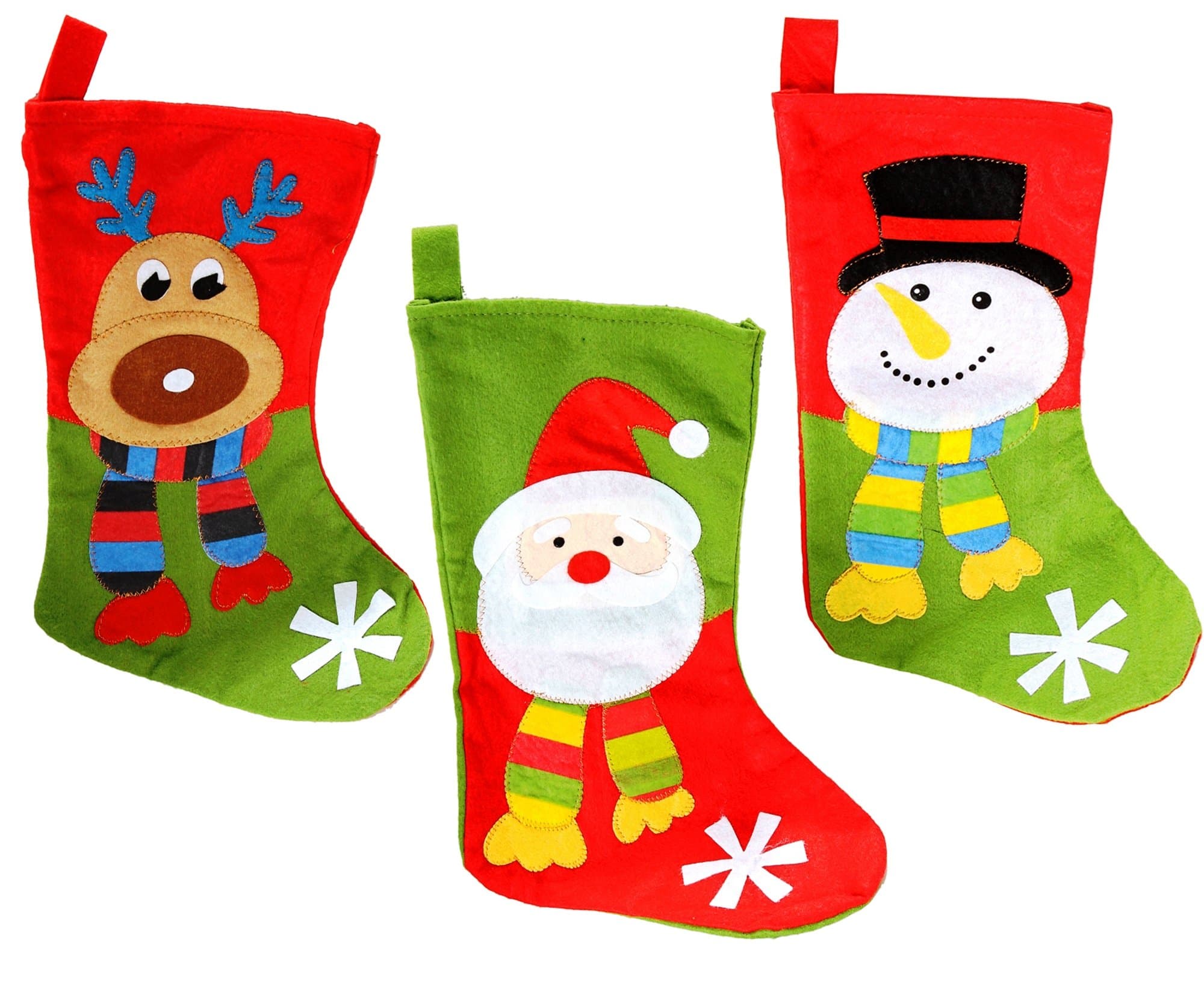 Elite Holiday Products 18” Christmas Stockings 3 Pcs (Felt) Santa, Reindeer & Snowman