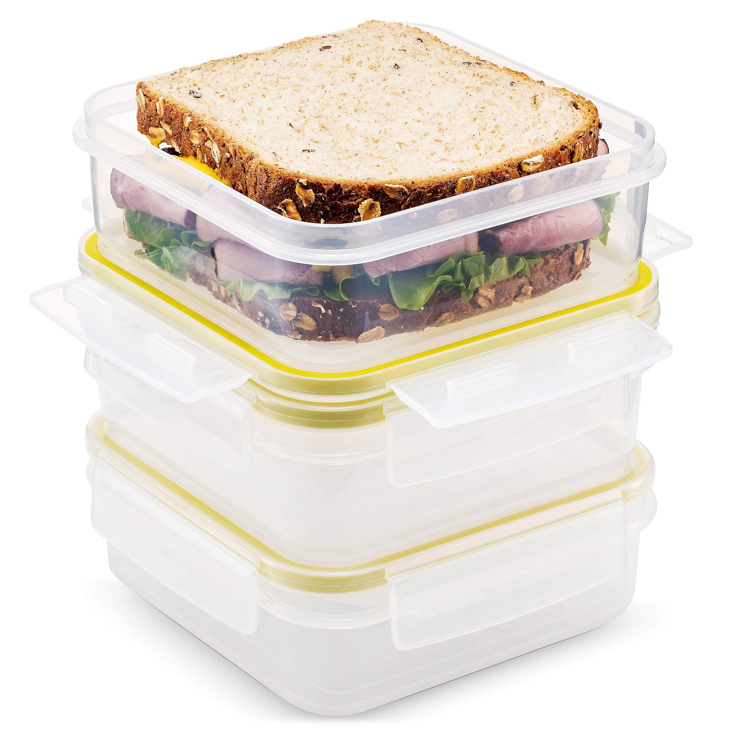 Komax Biokips Sandwich Containers (Set of 3) – Airtight Food Storage Containers – BPA-Free Lunch Containers for w/ Locking Lids – Microwave & Dishwasher Safe Sandwich Box Container Set