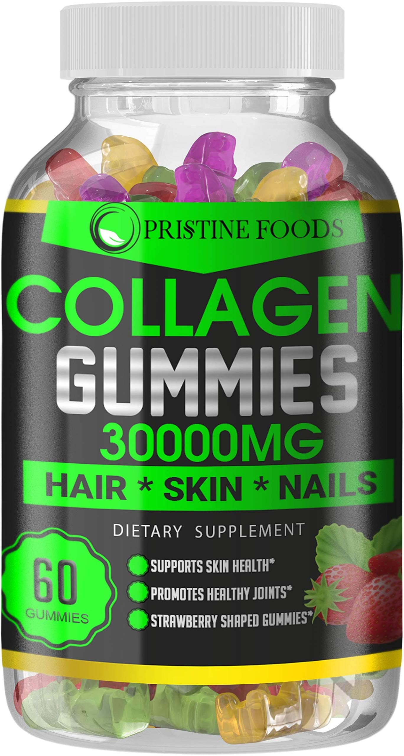 Pristine Foods Collagen Gummies: Best Hydrolyzed Collagen Gummy Supplement for Women and Men, Gluten-Free, Kosher and Halal, Types I and III for Skin, Joint and Gut Support, w/Biotin Strawberry