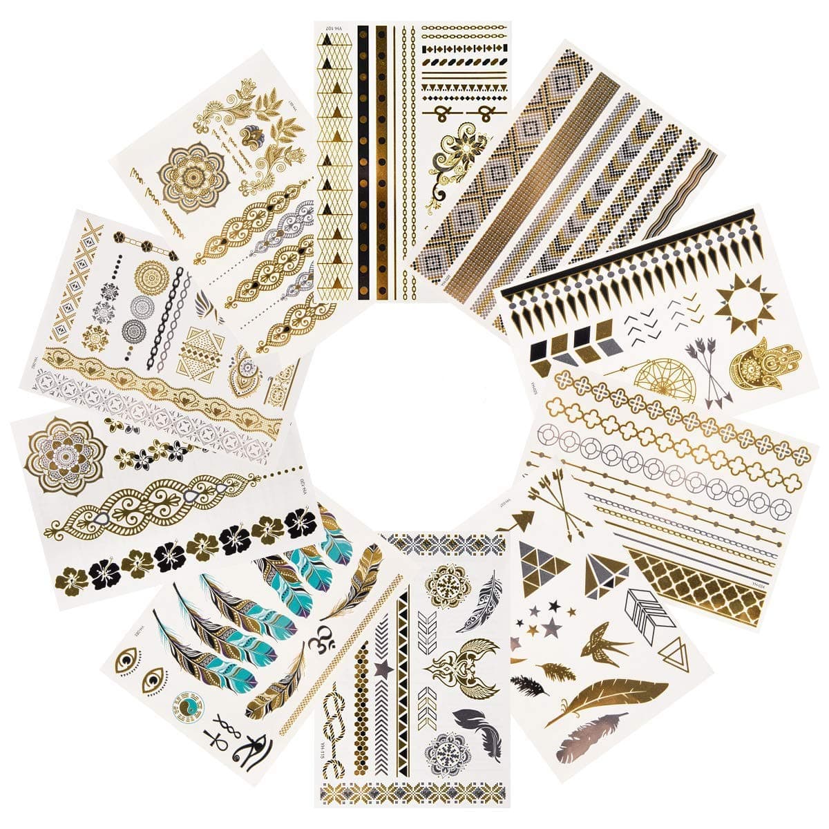 22 Sheets Metallic Temporary Tattoos for Women Men Adult Kids Girls,Waterproof Boho Temporary Tattoos, Fake Tattoos Body Art Sticker Hand Neck Wrist Fashion Shimmer Designs Gold Silver Jewelry Tattoos