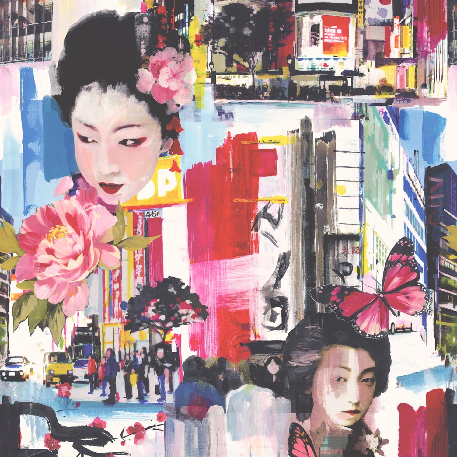 Holden Decor Tokyo Japanese City Painting Geisha Floral Buttefly Pattern Vinyl Wallpaper 97910