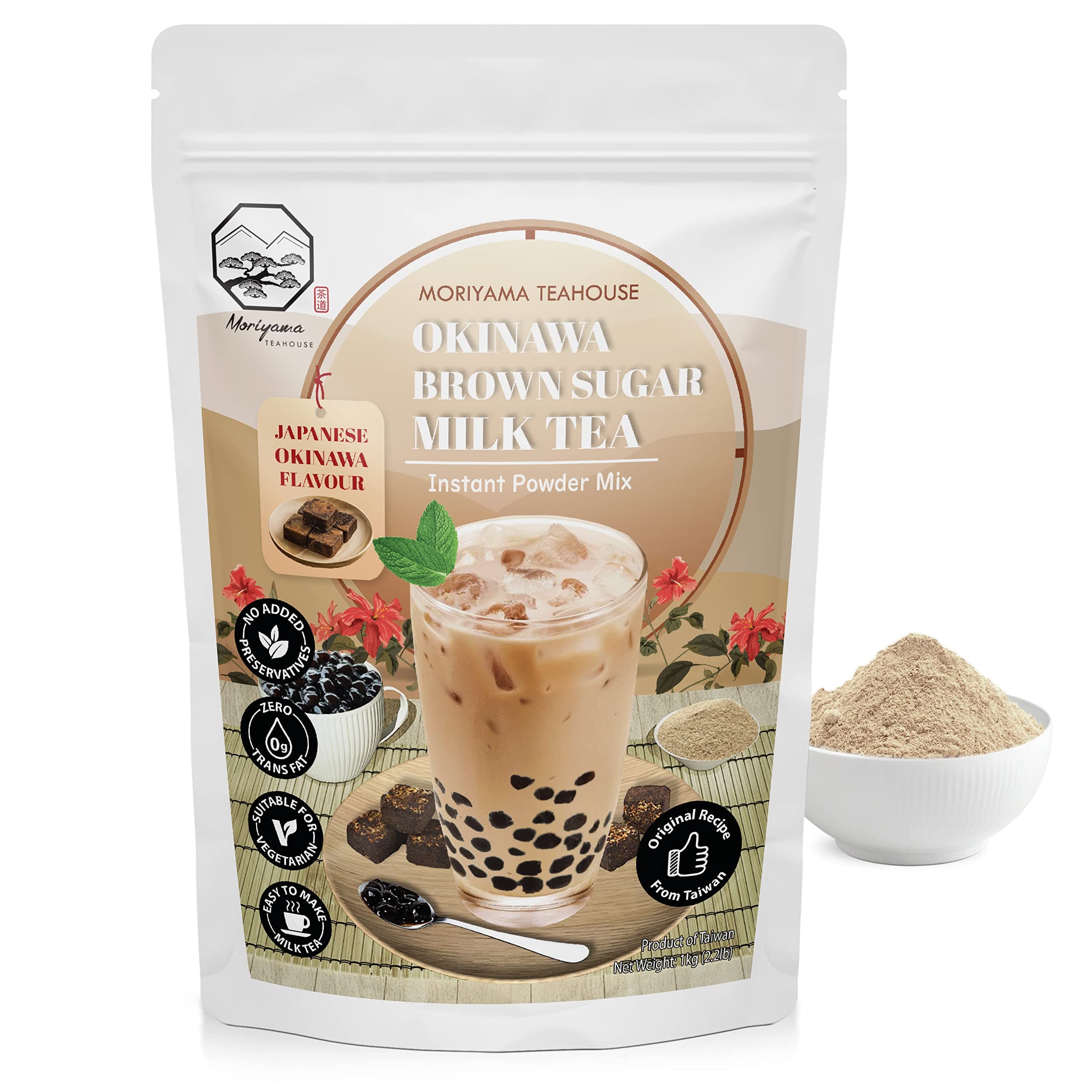 Okinawa Brown Sugar Bubble Milk Tea Instant 3in1 Powder Mix - 1kg (33 Drinks) | For Boba Tea, Milkshake, Blended Frappe and Bakery | Authentic Taiwan Recipe | No Preservatives by Moriyama Teahouse