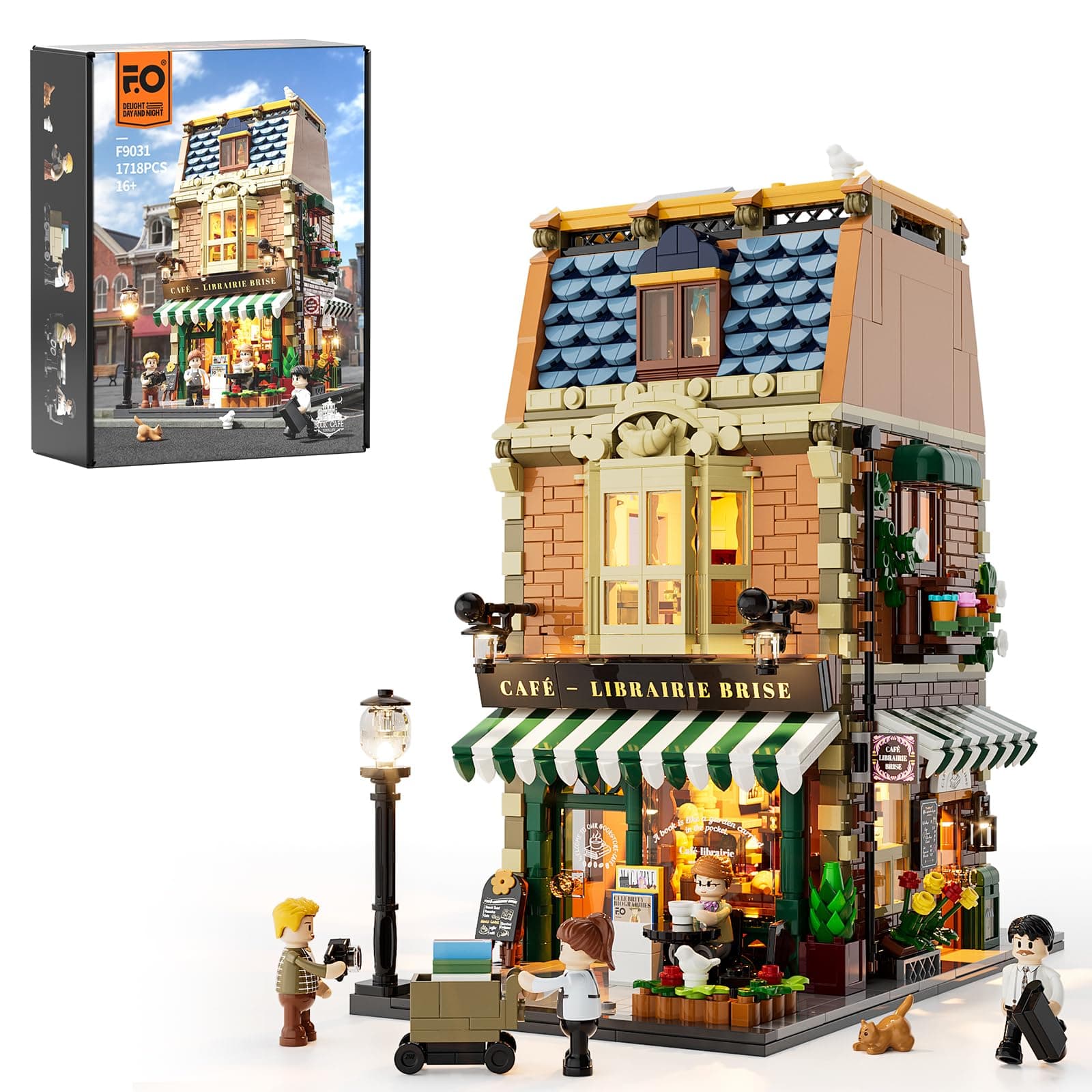 Book-Cafe Lighting Building-Bricks Set - City Town Coffee House LED Light Modular Construction Building Model Sets 1718 Pcs for Adults and Teen