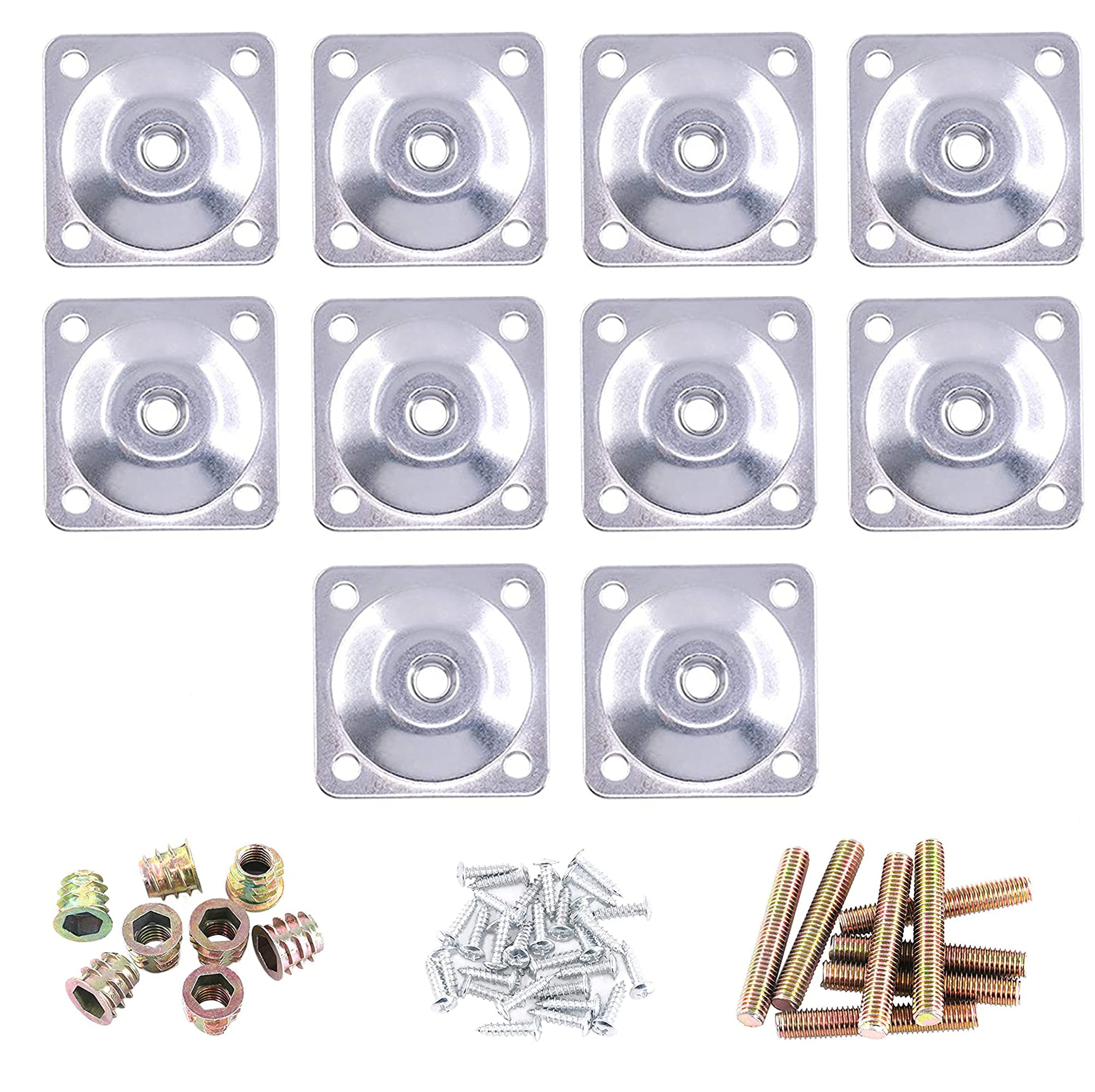 cSeao 10-Pack M8 Furniture Leg Mounting Plates Kit with Screws Hangers Bolts Adapters for Table Sofa Cabinet Desk Leg, 48x48x2.0mm