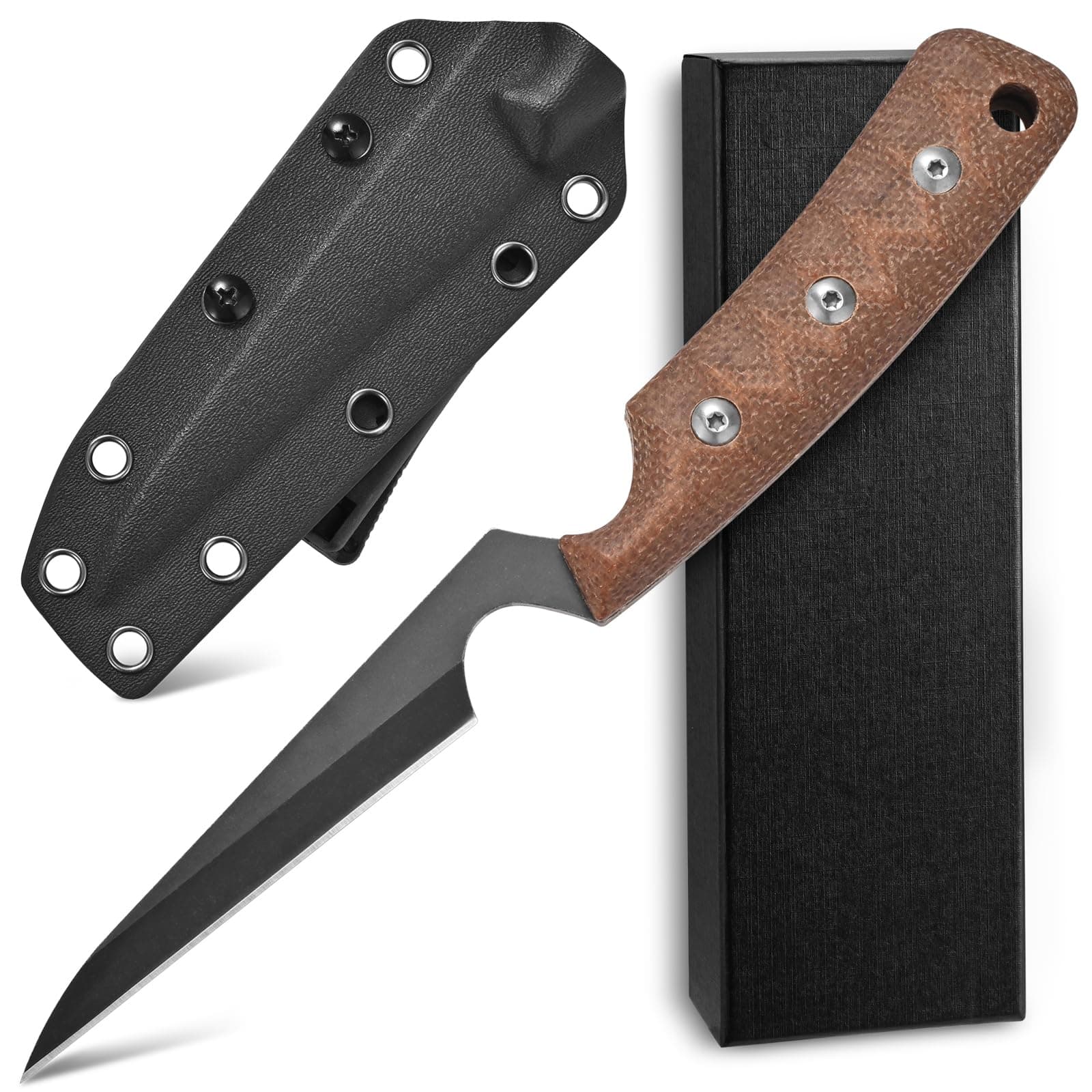 C1291 Fixed Blade Knife Outdoor Camping Hunting Field Knife D2 Blade with Micarta Handle Waist Clip EDC Kydex Sheath(Brown)
