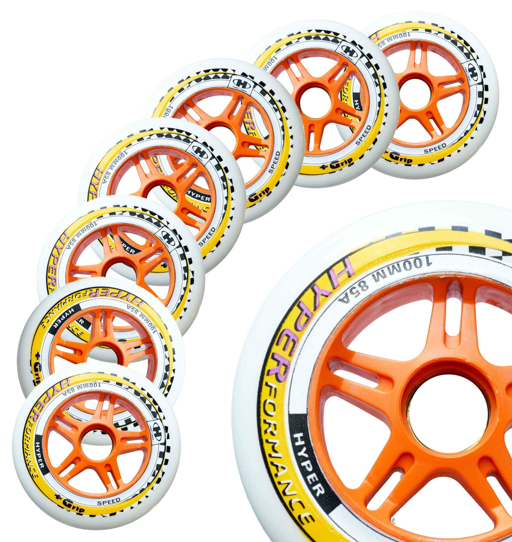 Inline Race Skate Wheels Hyper HYPERFORMANCE+G - 8 Wheels - 85A - Sizes: 84MM, 90MM, 100MM, 110MM - Speed Skating, Fitness and Outdoor Recreational Wheels (100MM)