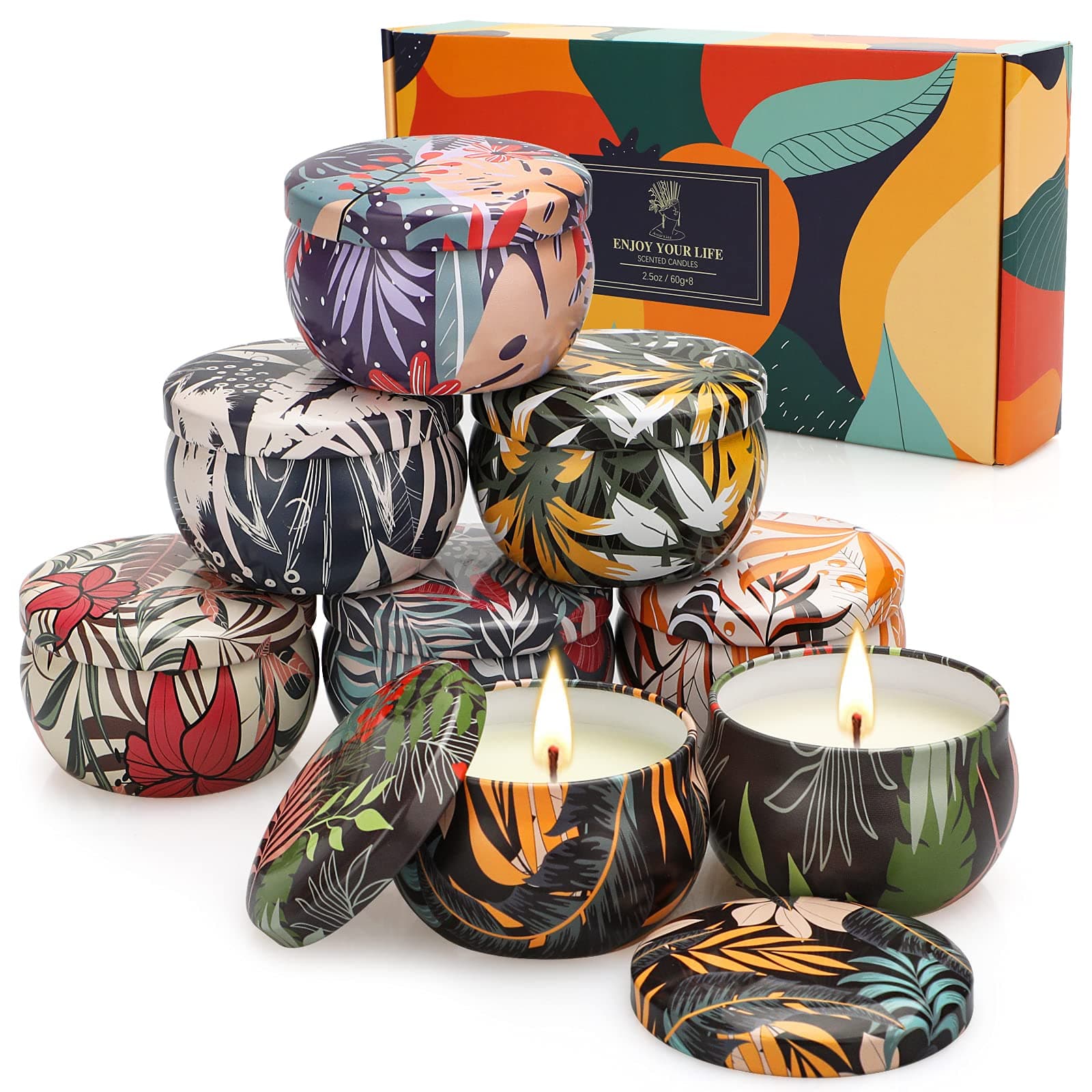 Scented Candle Gifts Set, 8 Pack 2.5Oz Aromatherapy Candles Natural Soy Wax Candles Sets, Long Lasting Portable Travel Tin, Summer Woman Candle Gifts for Birthdays, Anniversary