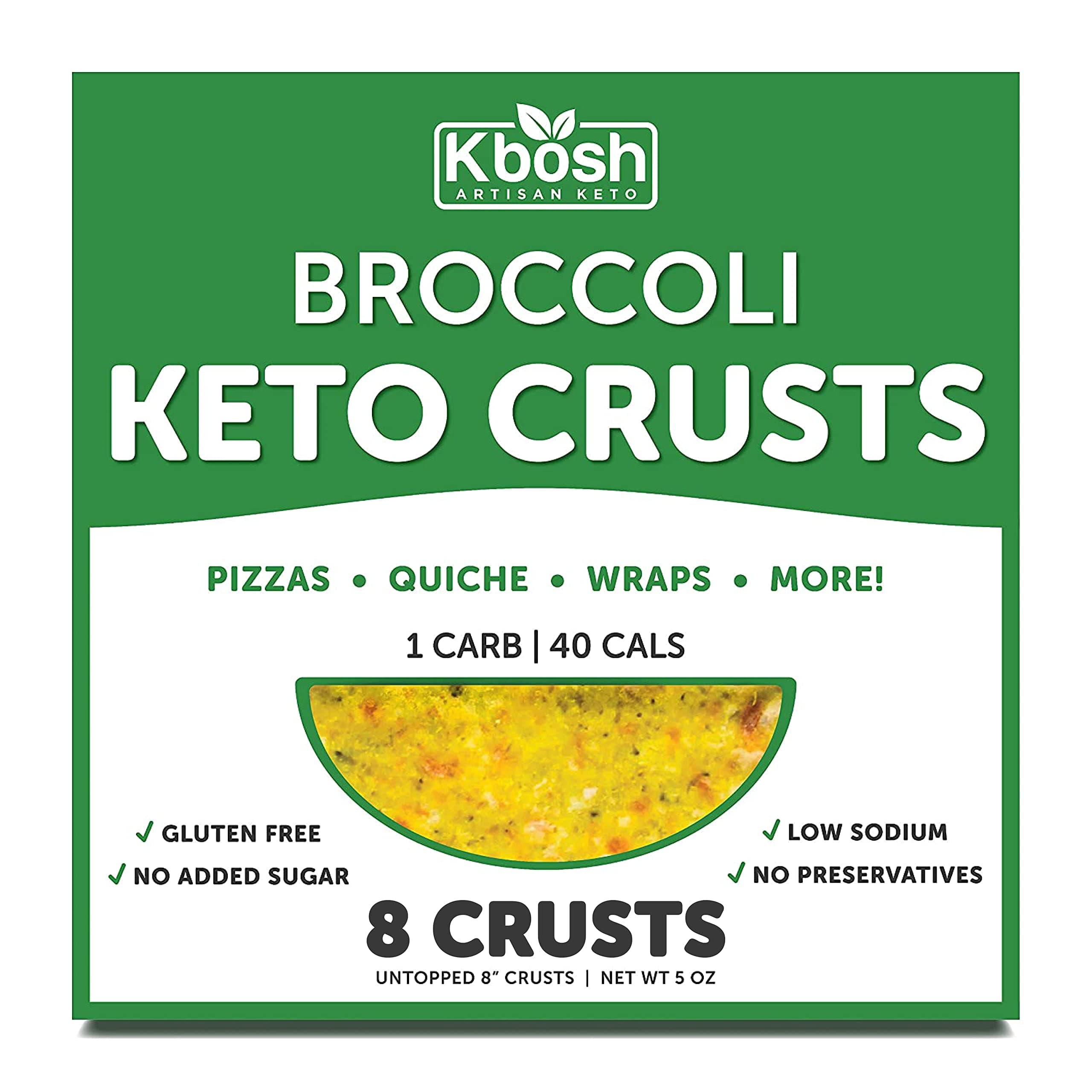 Kbosh Keto Crusts - The #1 Broccoli Keto Pizza Crust - Only 1 Carb & 40 Cals per serving - Delicious, Sugar-Free, Low Carb Crusts for Keto-Friendly Recipes - 4 EZ Store Packs - 8 Crusts