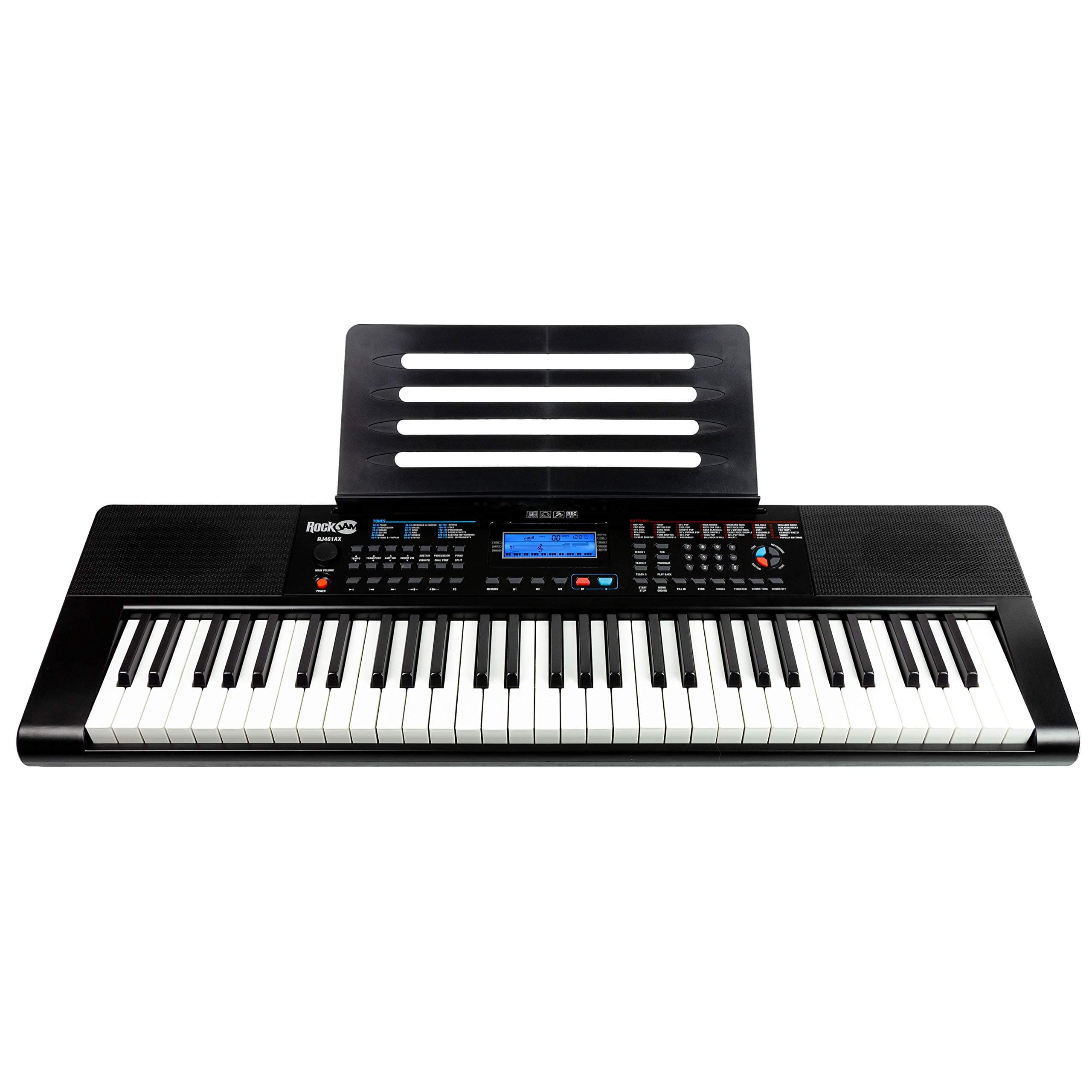 RockJam RJ461AX 61-Key with Alexa built-in Portable Digital Piano Keyboard with Music Stand, Power Supply, Simply Piano App and Note Key Stickers