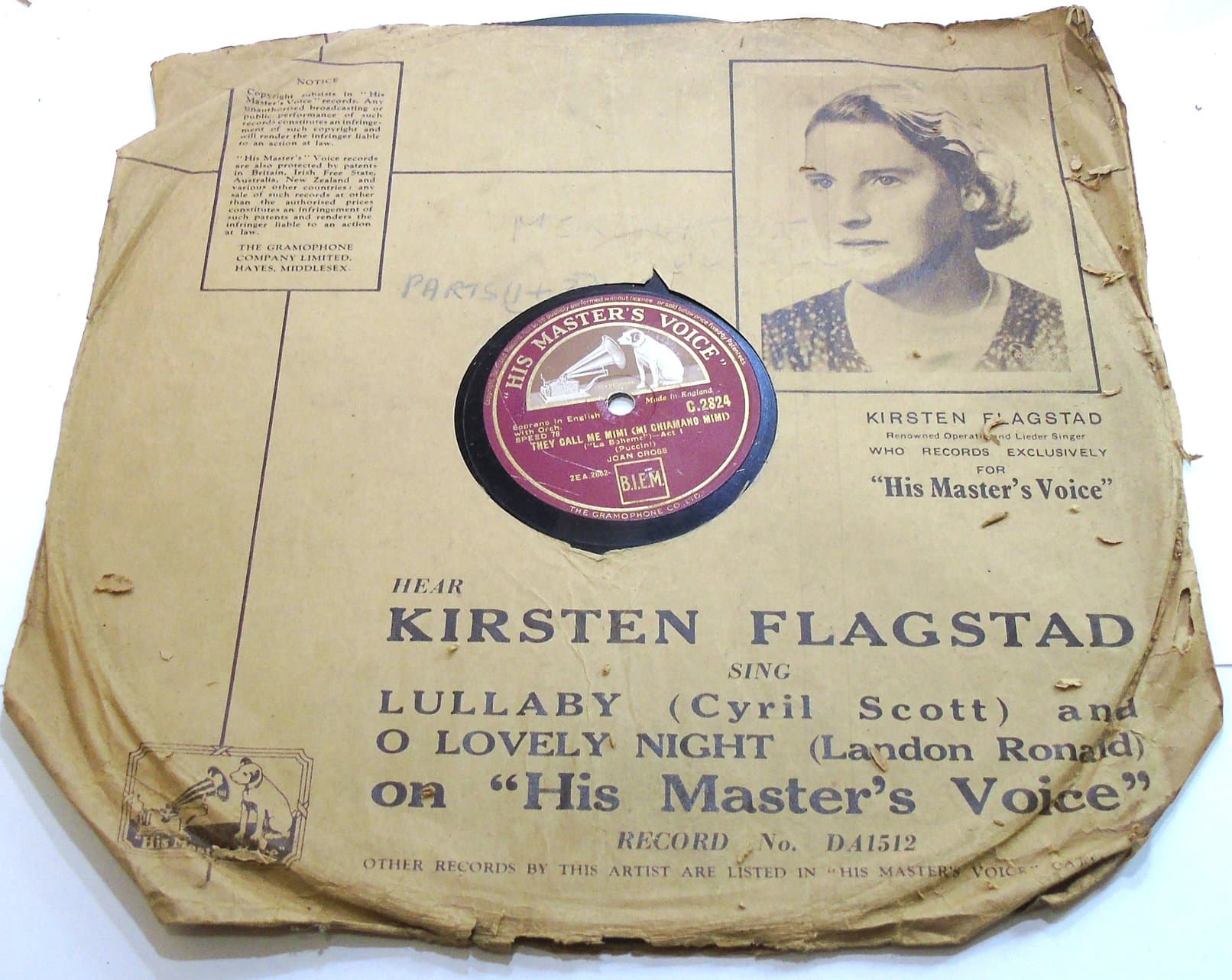 They Call Me Mimi (Mi Chiamano Mimi) Sung by Joan Cross 12" 78 rpm Record