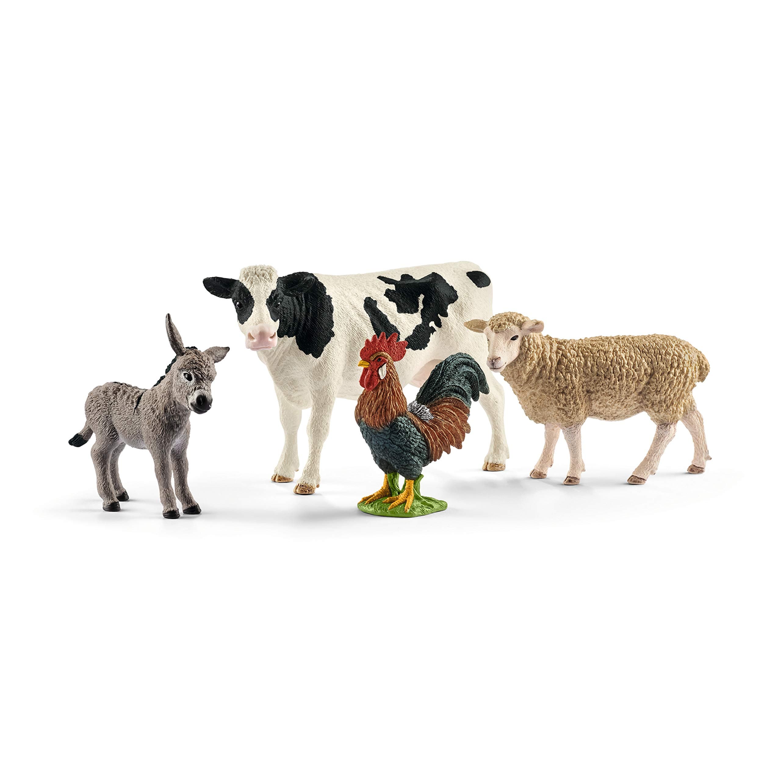 Schleich FARM WORLD - 4 PC Starter Barnyard Animal Set - Includes Cow, Sheep, Rooster and Sheep Figurines - Farm Animal Toys for Kids 3+ | 42385