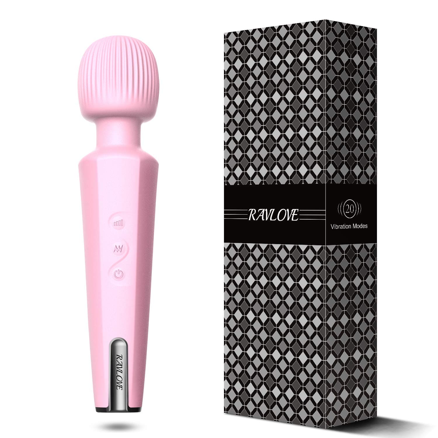 RAVLOVE Wireless Full Body Wand Massager with Separate Electrical Motor,Handheld Waterproof Massager 20 Patterns,Therapeutic Powerful and Rechargeable for Stress Relief (Pink)