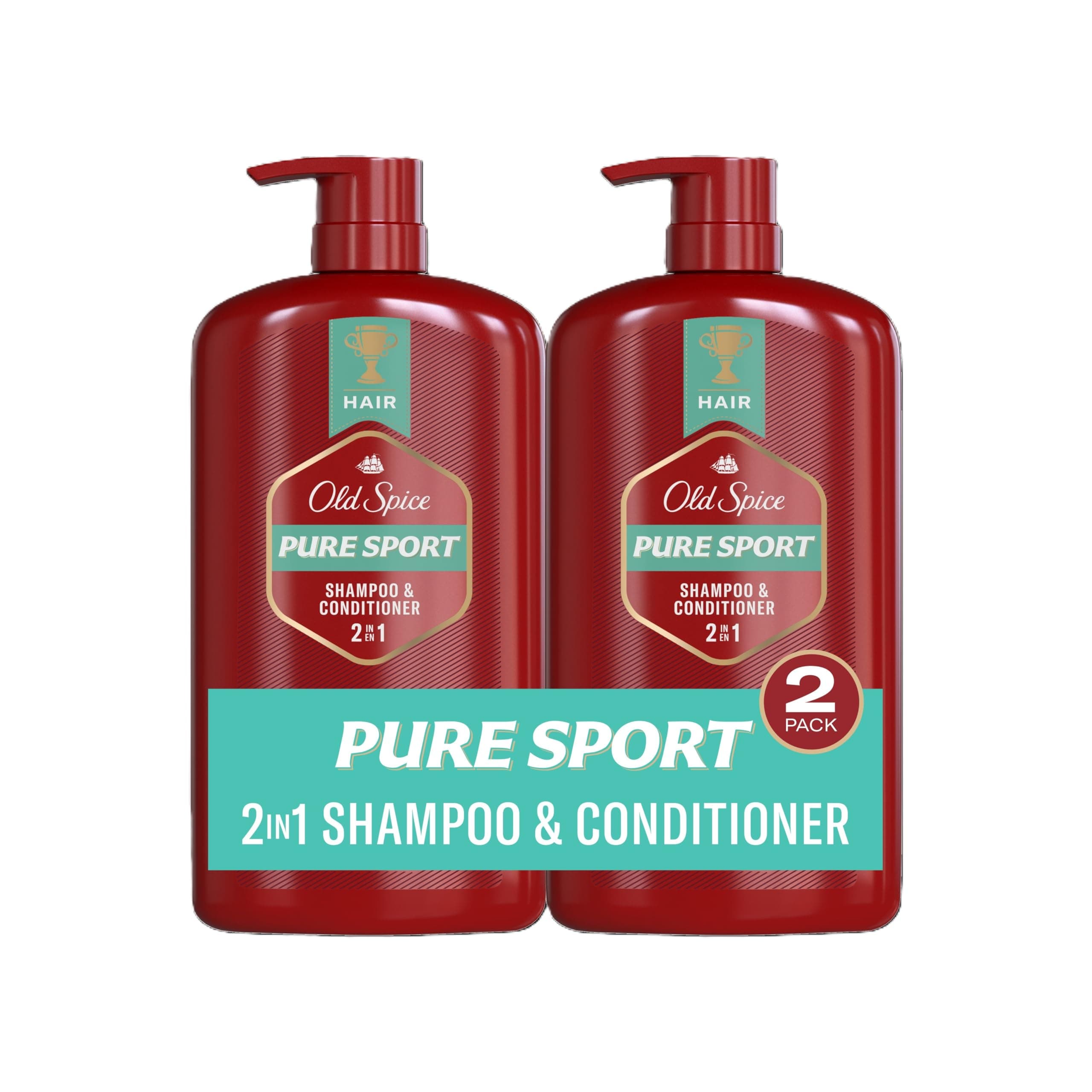 Old Spice Men's 2-in-1 Shampoo and Conditioner for all Hair Types, Pure Sport, Healthier, Fuller, More Moisturized Looking Hair, 29.2 Fl Oz Each, Twin Pack