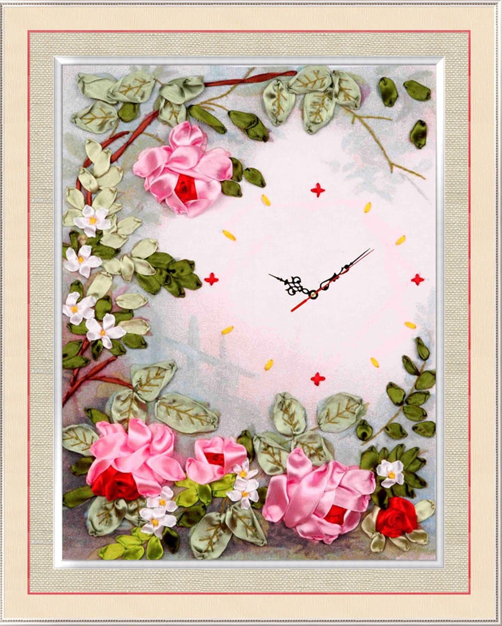 Ribbon Embroidery Kit Moonlight DIY Wall Decor Clock Needle Work (No Frame and Clock) Moonlight