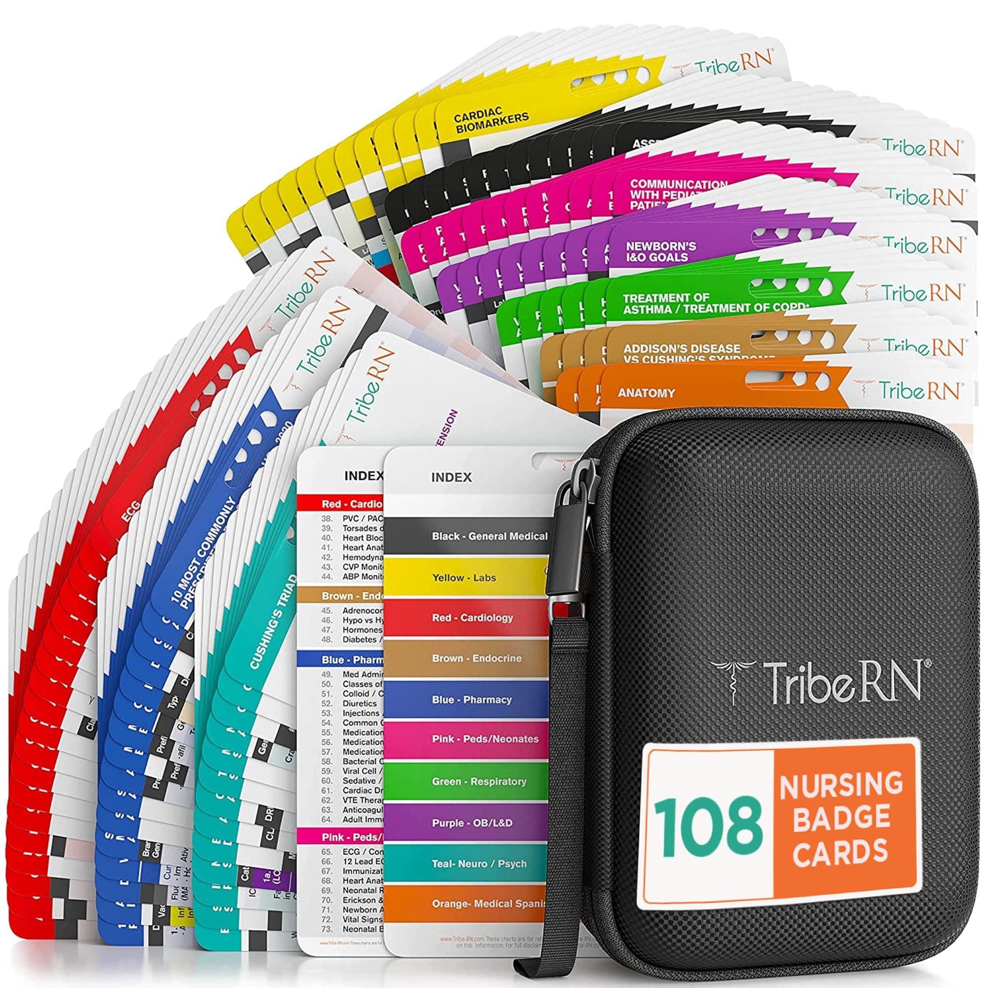 Tribe RN PocketGuru Nursing Pocket Reference Cards - Nursing School Essentials Cheat Sheet for Nurses - More Info Than Nurse Badge Cards or Flashcards - 108 Quick Access Pocket Cards - Nursing Gifts