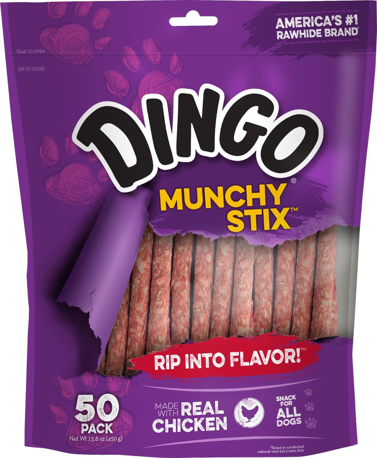 Dingo Munchy Stix for Dogs, Made with Real Chicken Treats for Small, Medium, and Large Breads 50-Count