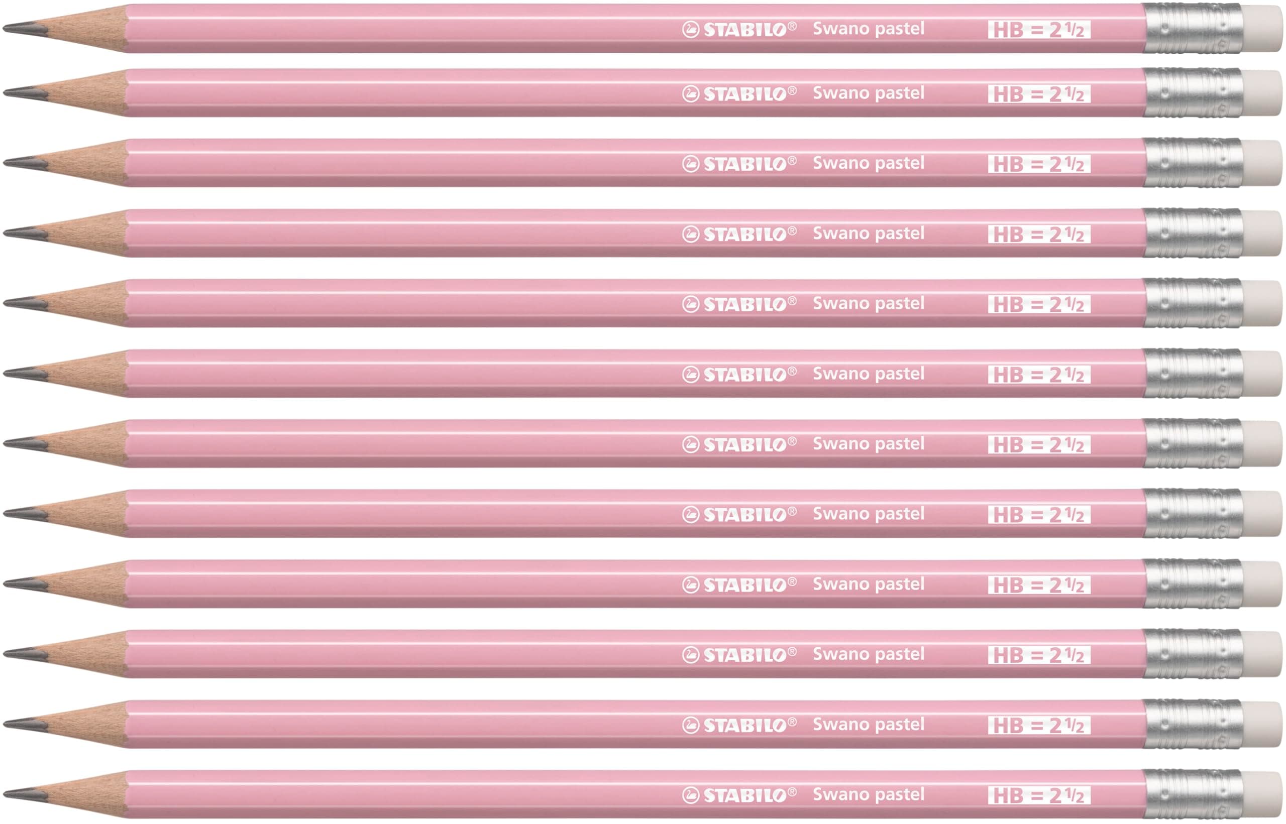 STABILO Graphite Pencil with Eraser - Swano Pastel - Pack of 12 - Pink - HB