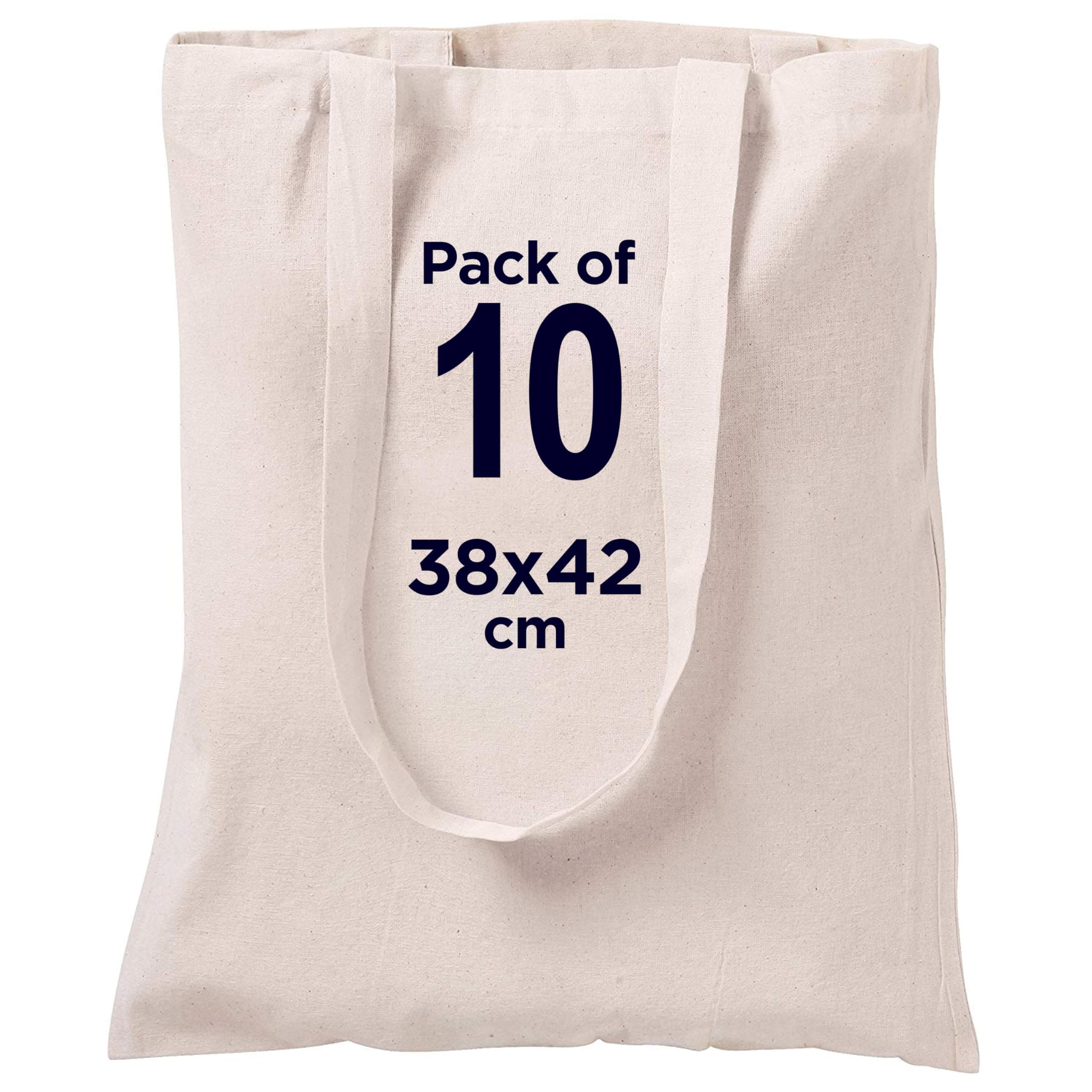 Natural Cotton 10 pack 15 X 16 inch reusable grocery bags, 5.5 oz cotton canvas tote, eco friendly super strong washable great choice for promotion branding and gift